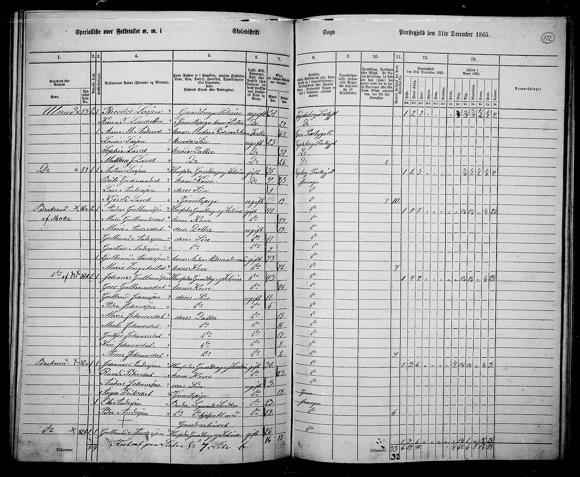 RA, 1865 census for Jevnaker, 1865, p. 158