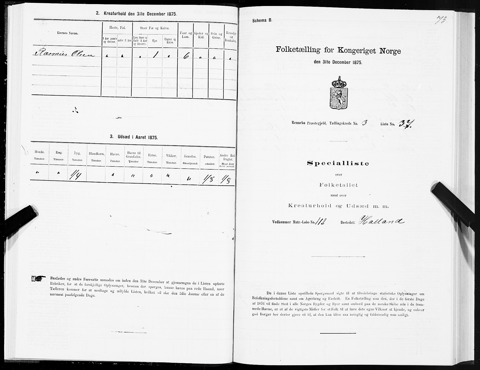 SAT, 1875 census for 1635P Rennebu, 1875, p. 2073