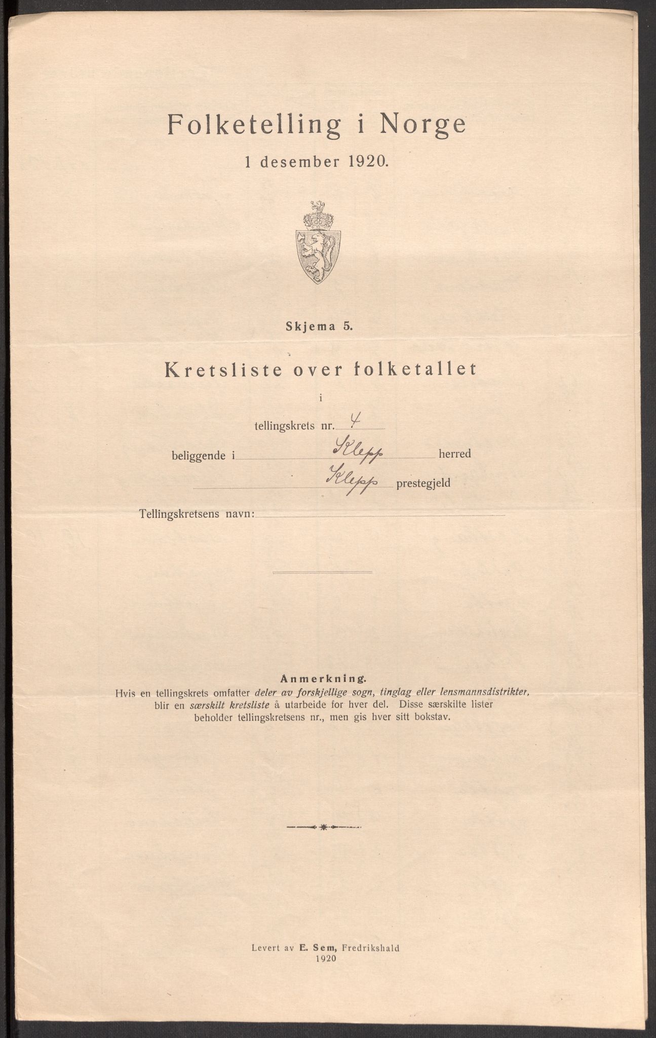 SAST, 1920 census for Klepp, 1920, p. 16