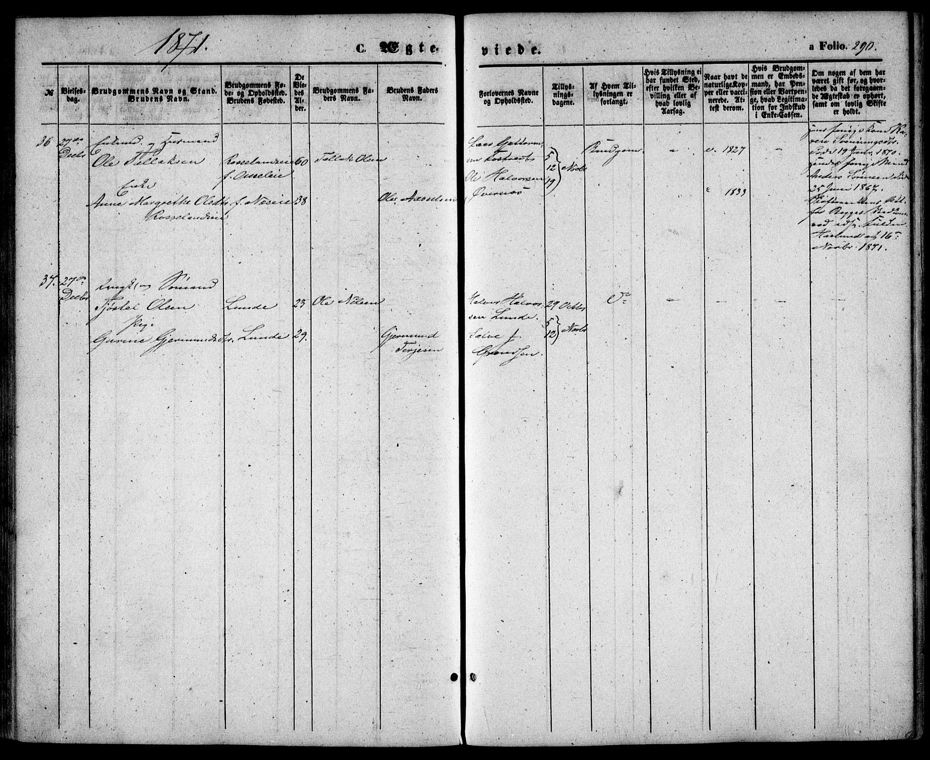 Holt sokneprestkontor, AV/SAK-1111-0021/F/Fa/L0009: Parish register (official) no. A 9, 1861-1871, p. 290