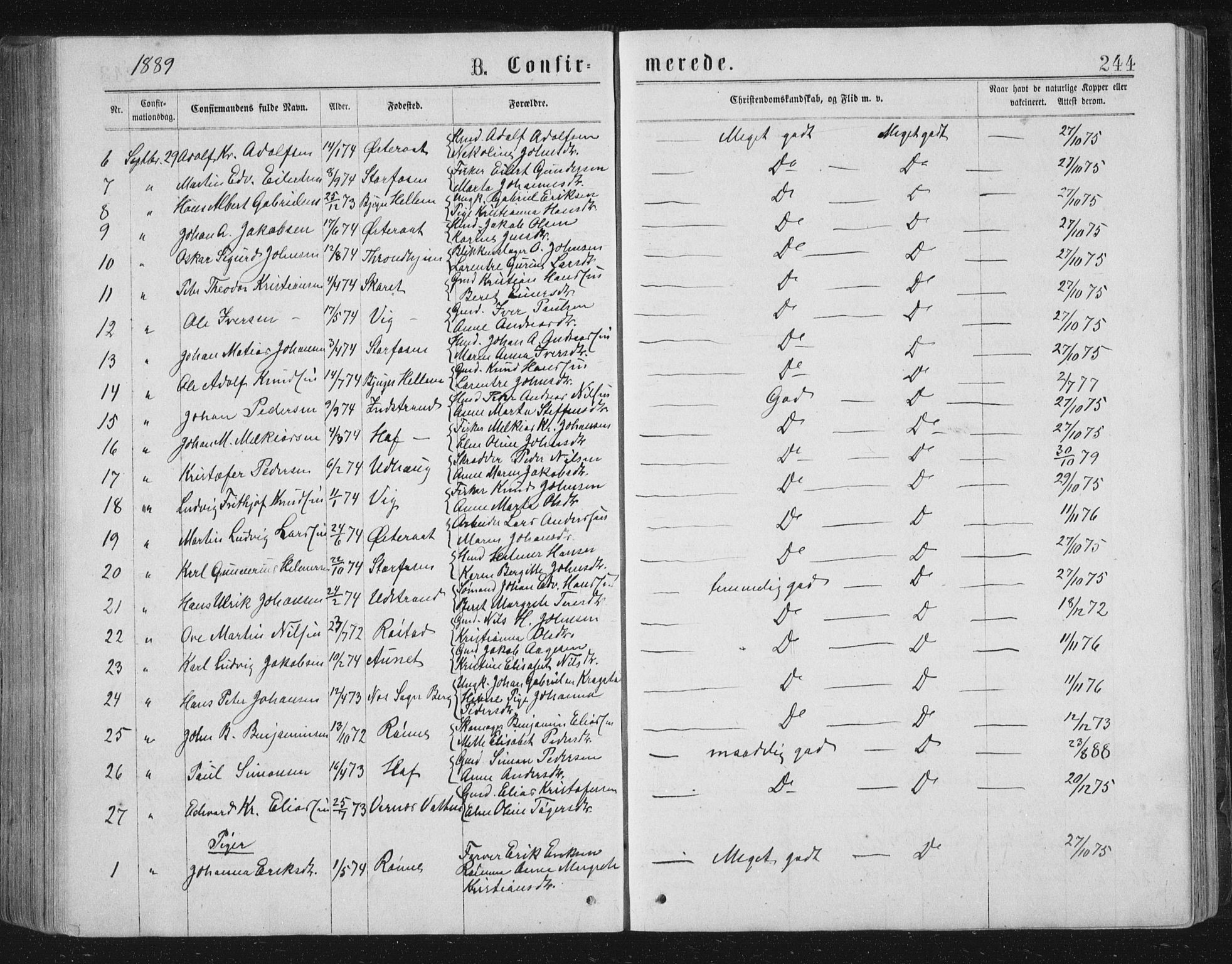 Ministerialprotokoller, klokkerbøker og fødselsregistre - Sør-Trøndelag, SAT/A-1456/659/L0745: Parish register (copy) no. 659C02, 1869-1892, p. 244