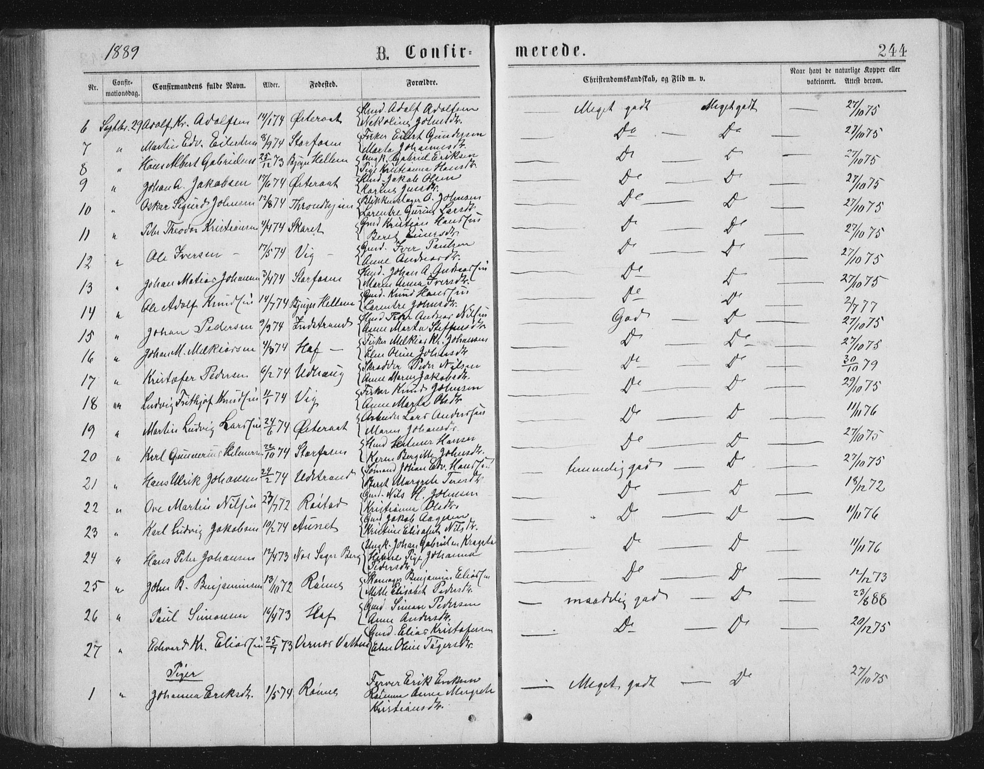 Ministerialprotokoller, klokkerbøker og fødselsregistre - Sør-Trøndelag, AV/SAT-A-1456/659/L0745: Parish register (copy) no. 659C02, 1869-1892, p. 244