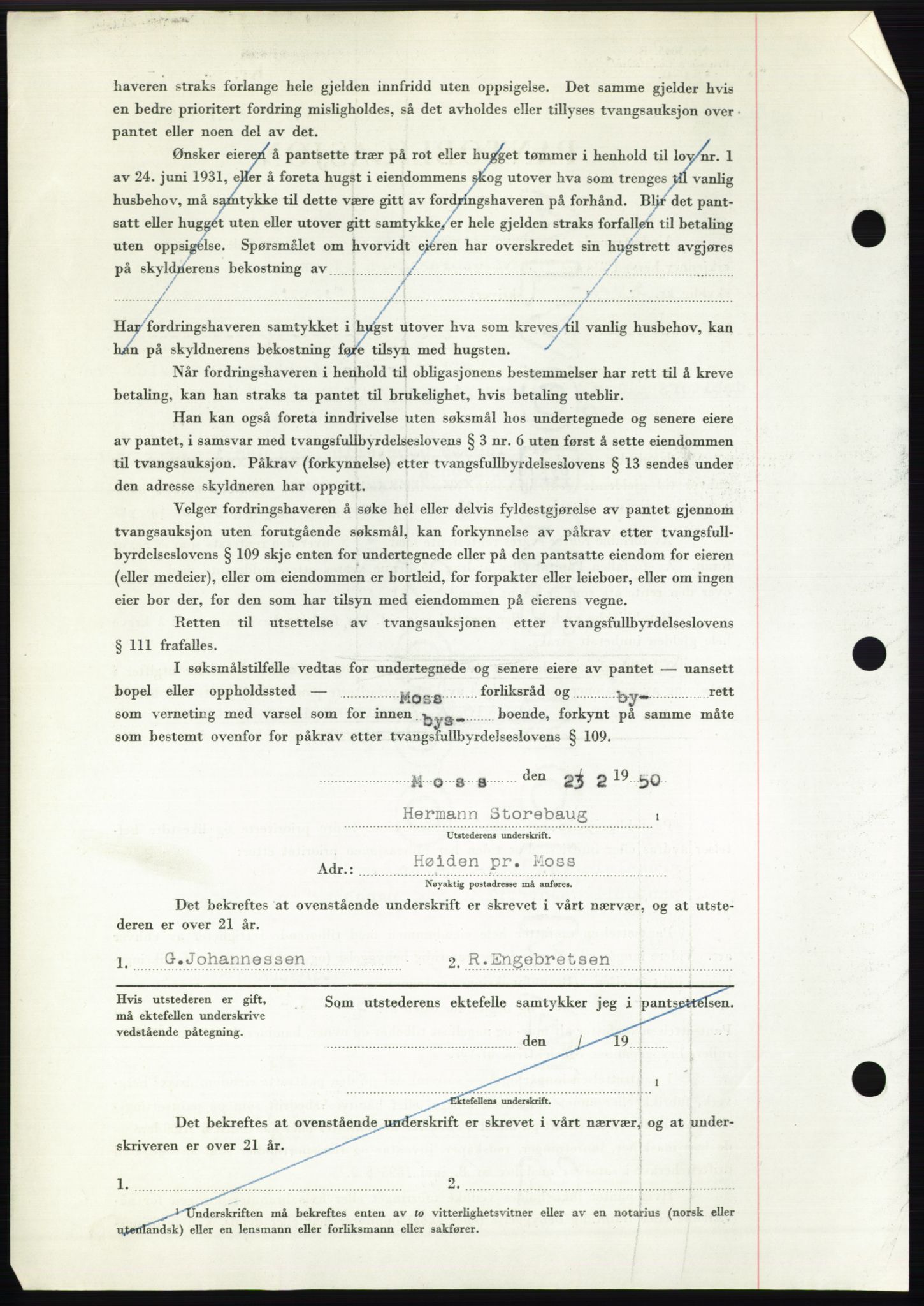 Moss sorenskriveri, SAO/A-10168: Mortgage book no. B23, 1949-1950, Diary no: : 652/1950