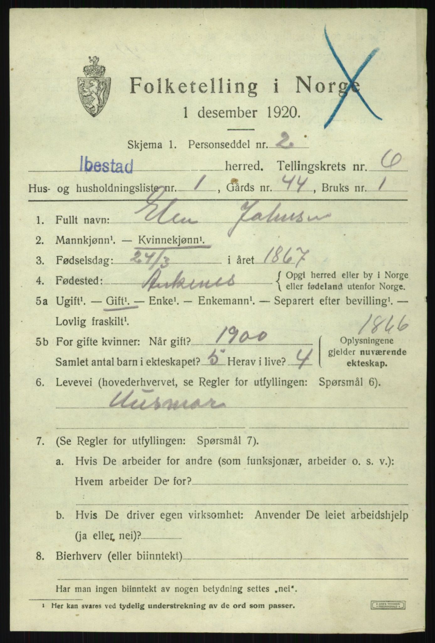 SATØ, 1920 census for Ibestad, 1920, p. 3945