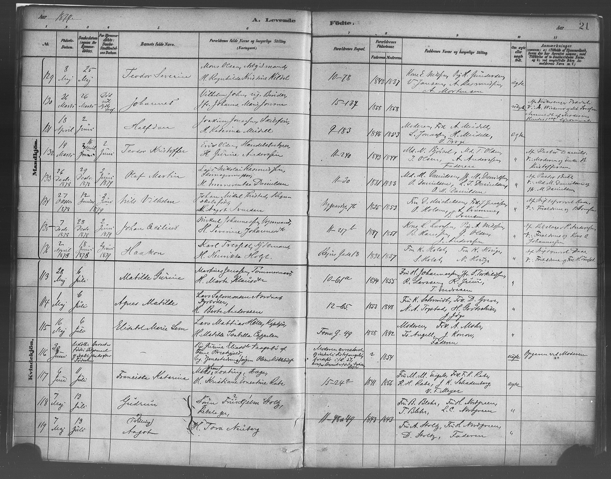 Domkirken sokneprestembete, SAB/A-74801/H/Haa/L0023: Parish register (official) no. B 6, 1879-1887, p. 21