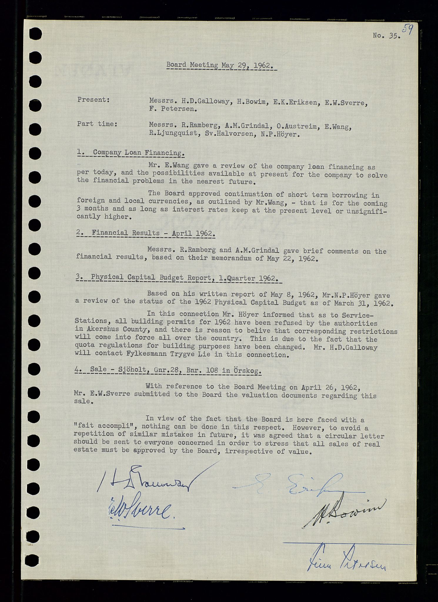 Pa 0982 - Esso Norge A/S, AV/SAST-A-100448/A/Aa/L0001/0003: Den administrerende direksjon Board minutes (styrereferater) / Den administrerende direksjon Board minutes (styrereferater), 1962, p. 59