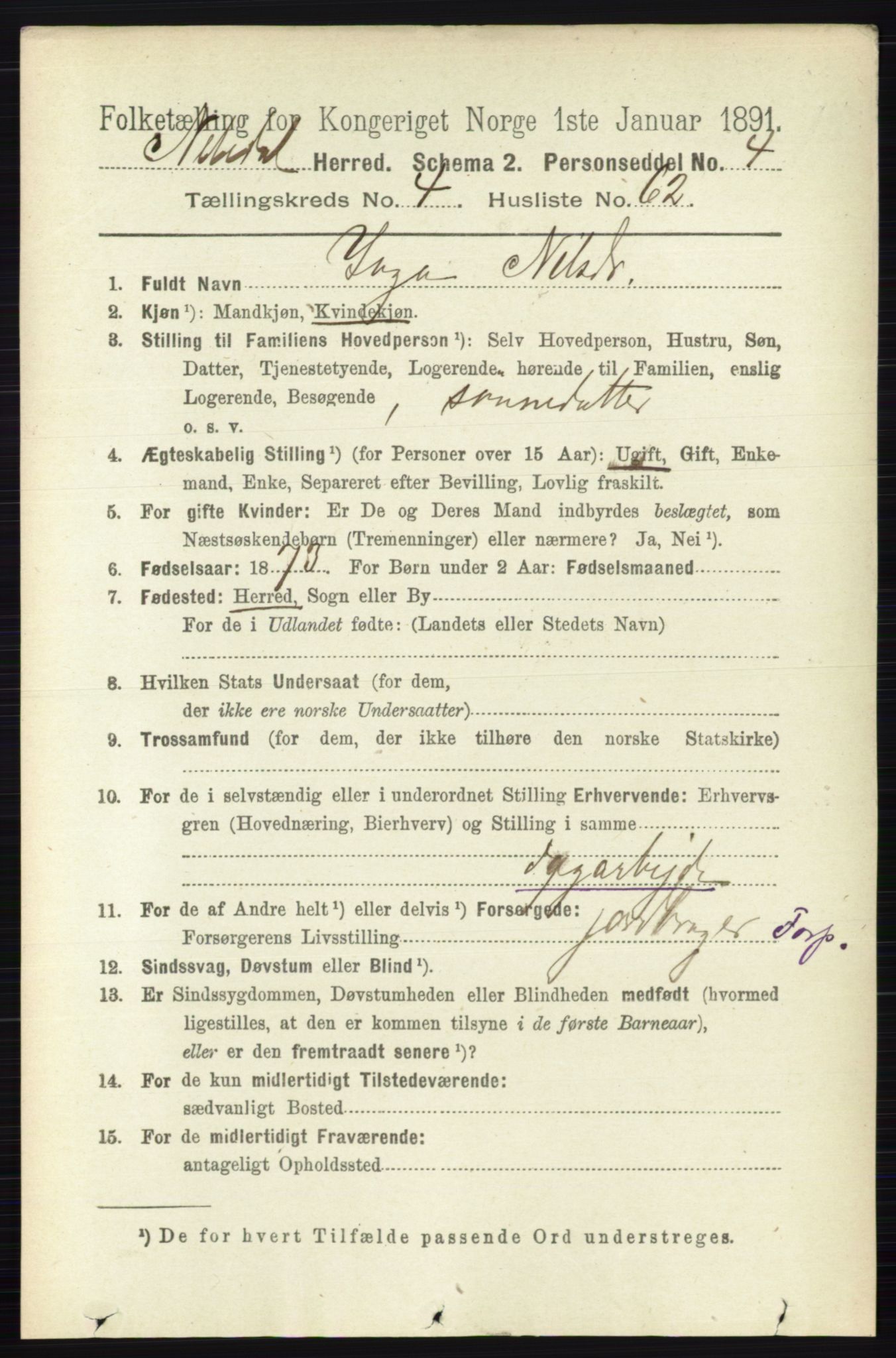 RA, 1891 census for 0233 Nittedal, 1891, p. 2044