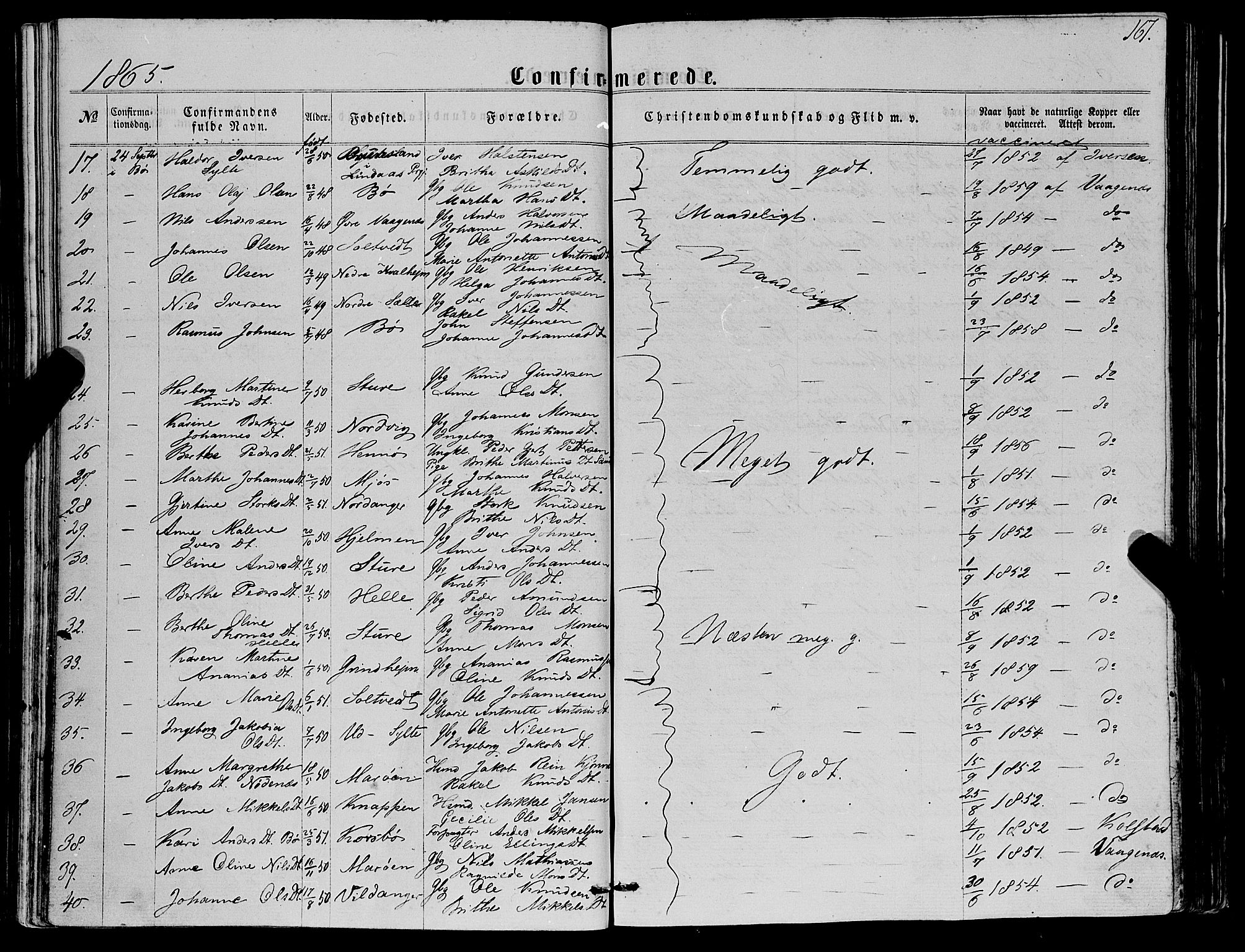 Manger sokneprestembete, SAB/A-76801/H/Haa: Parish register (official) no. A 7, 1860-1870, p. 167