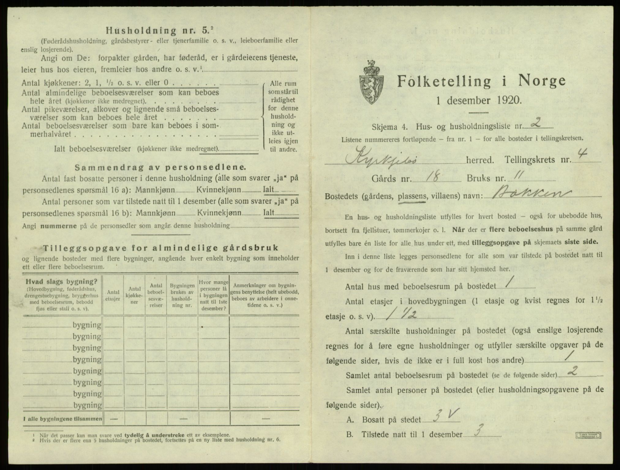 SAB, 1920 census for Kyrkjebø, 1920, p. 156