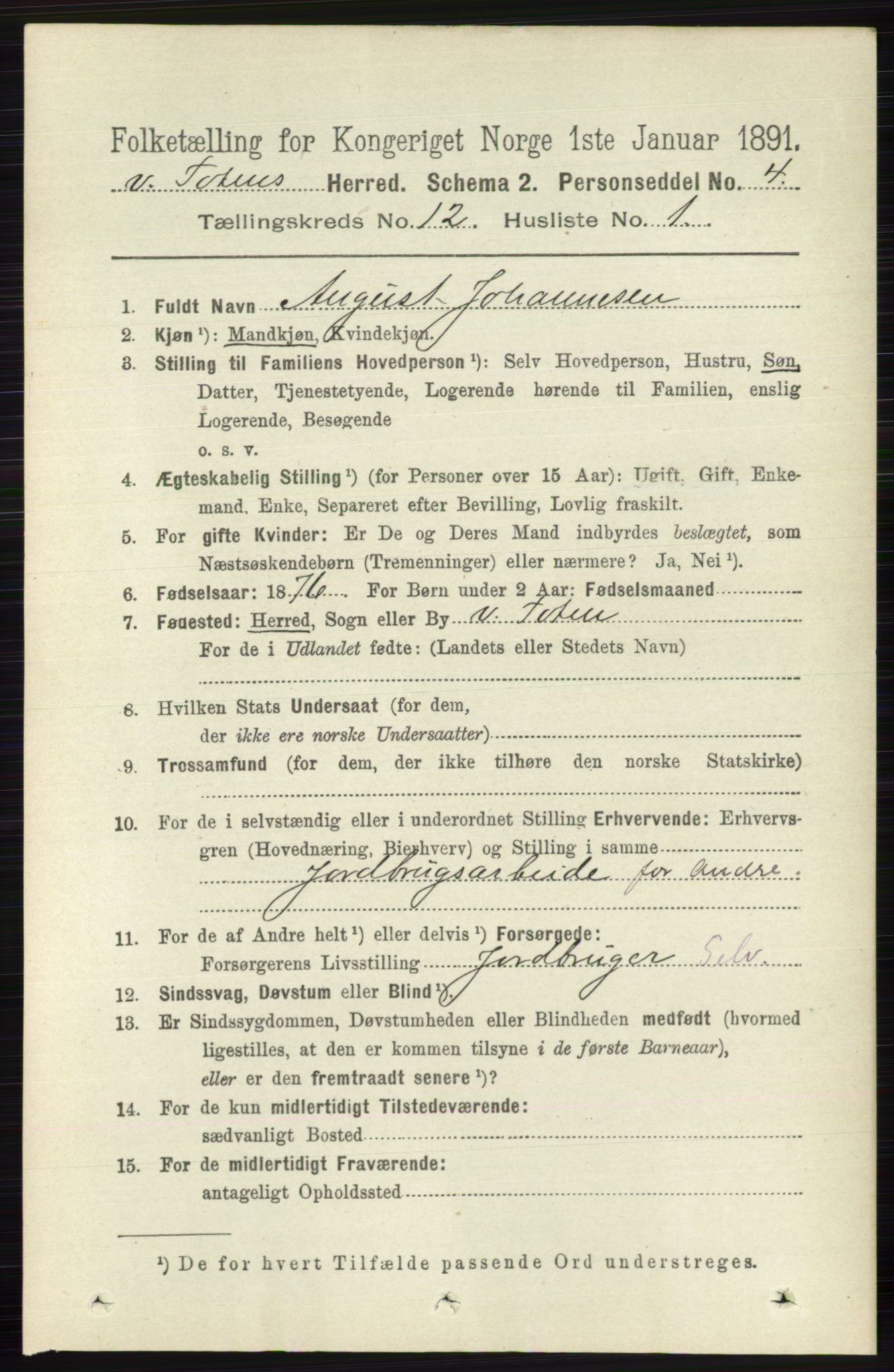 RA, 1891 census for 0529 Vestre Toten, 1891, p. 7280