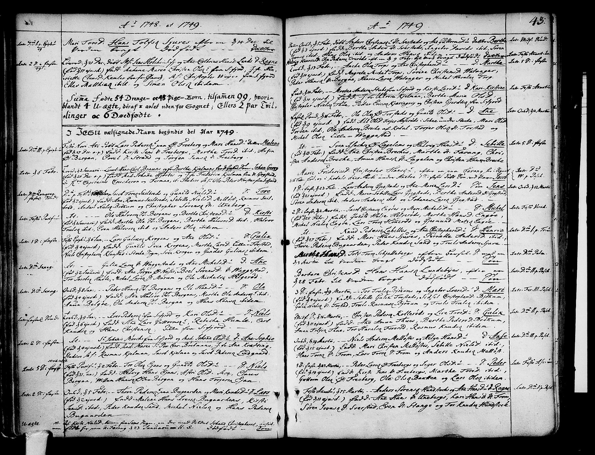 Sandar kirkebøker, SAKO/A-243/F/Fa/L0002: Parish register (official) no. 2, 1733-1788, p. 43