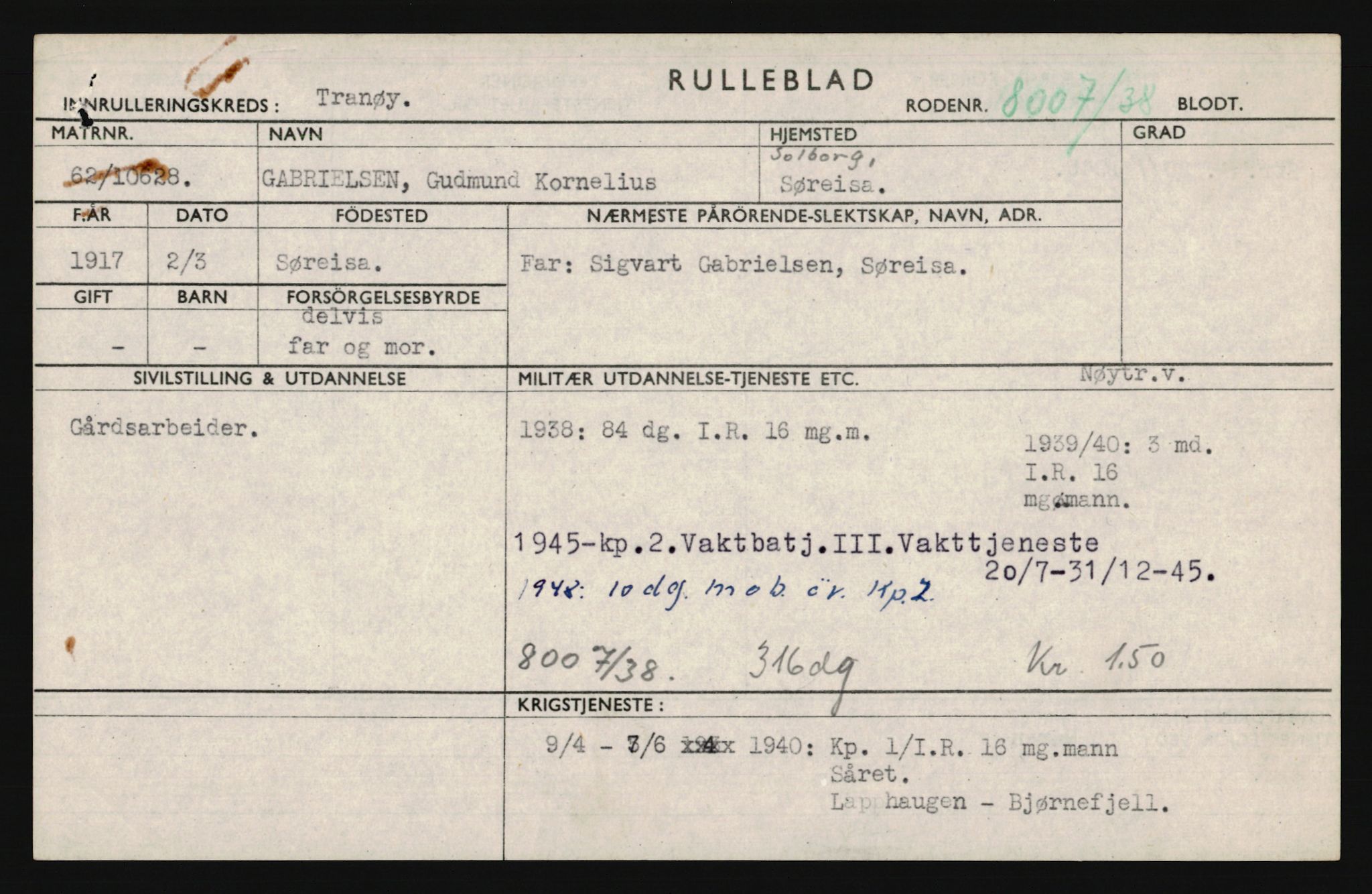 Forsvaret, Troms infanteriregiment nr. 16, AV/RA-RAFA-3146/P/Pa/L0022: Rulleblad for regimentets menige mannskaper, årsklasse 1938, 1938, p. 317