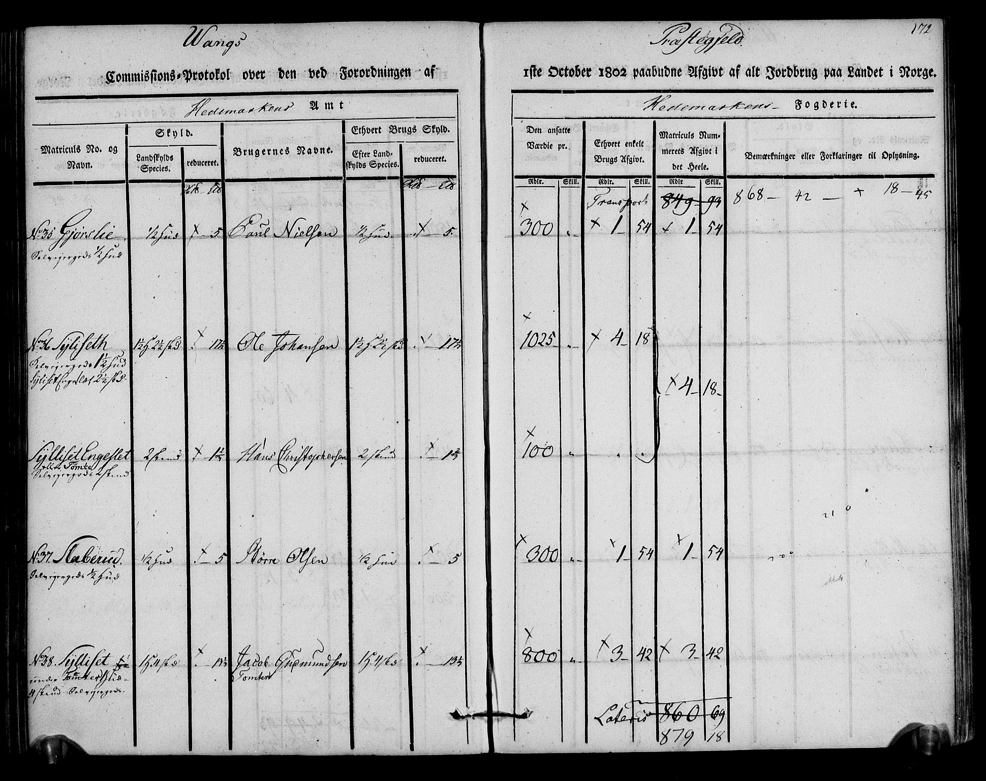 Rentekammeret inntil 1814, Realistisk ordnet avdeling, AV/RA-EA-4070/N/Ne/Nea/L0033: Hedmark fogderi. Kommisjonsprotokoll, 1803, p. 174