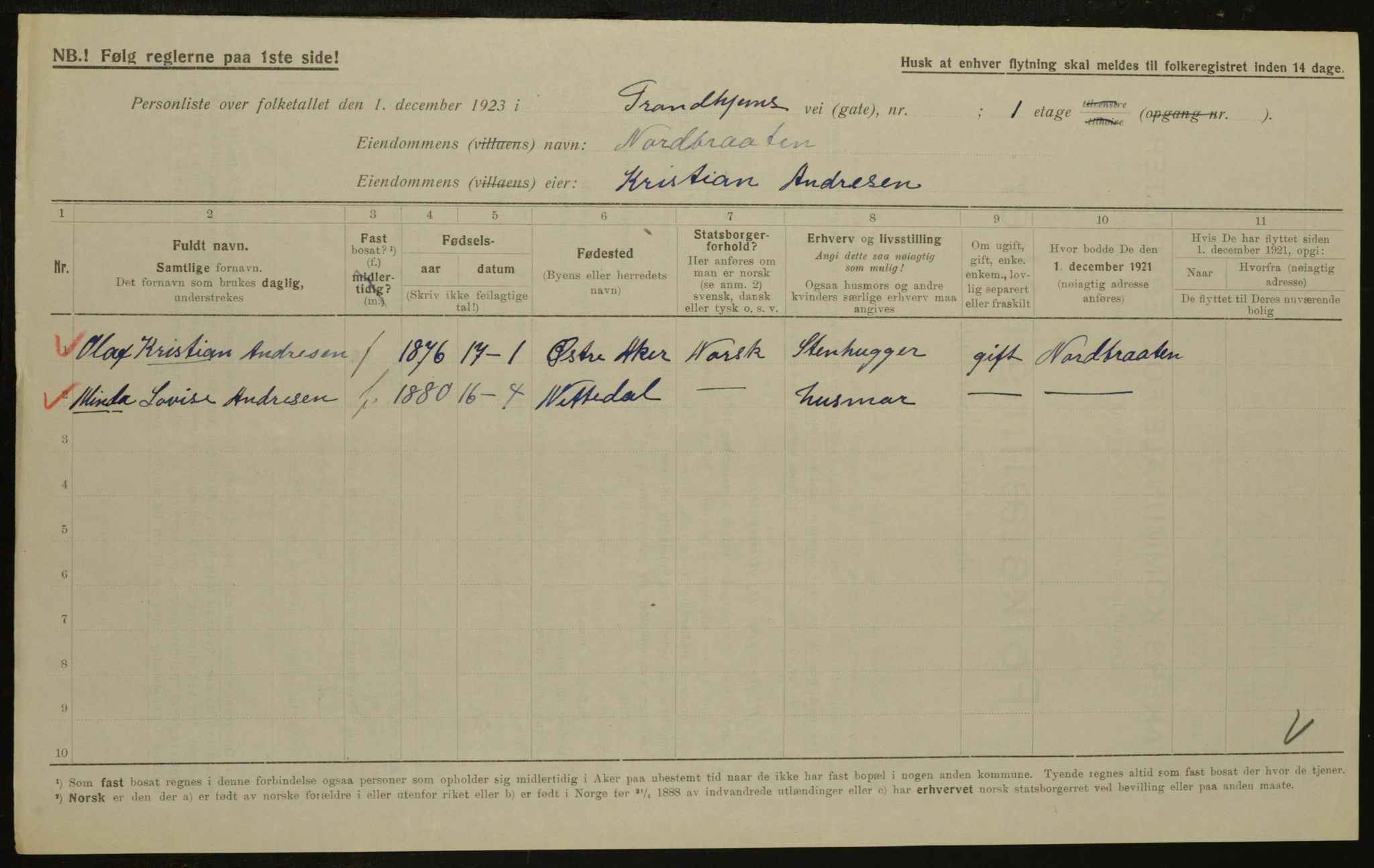 , Municipal Census 1923 for Aker, 1923, p. 33772