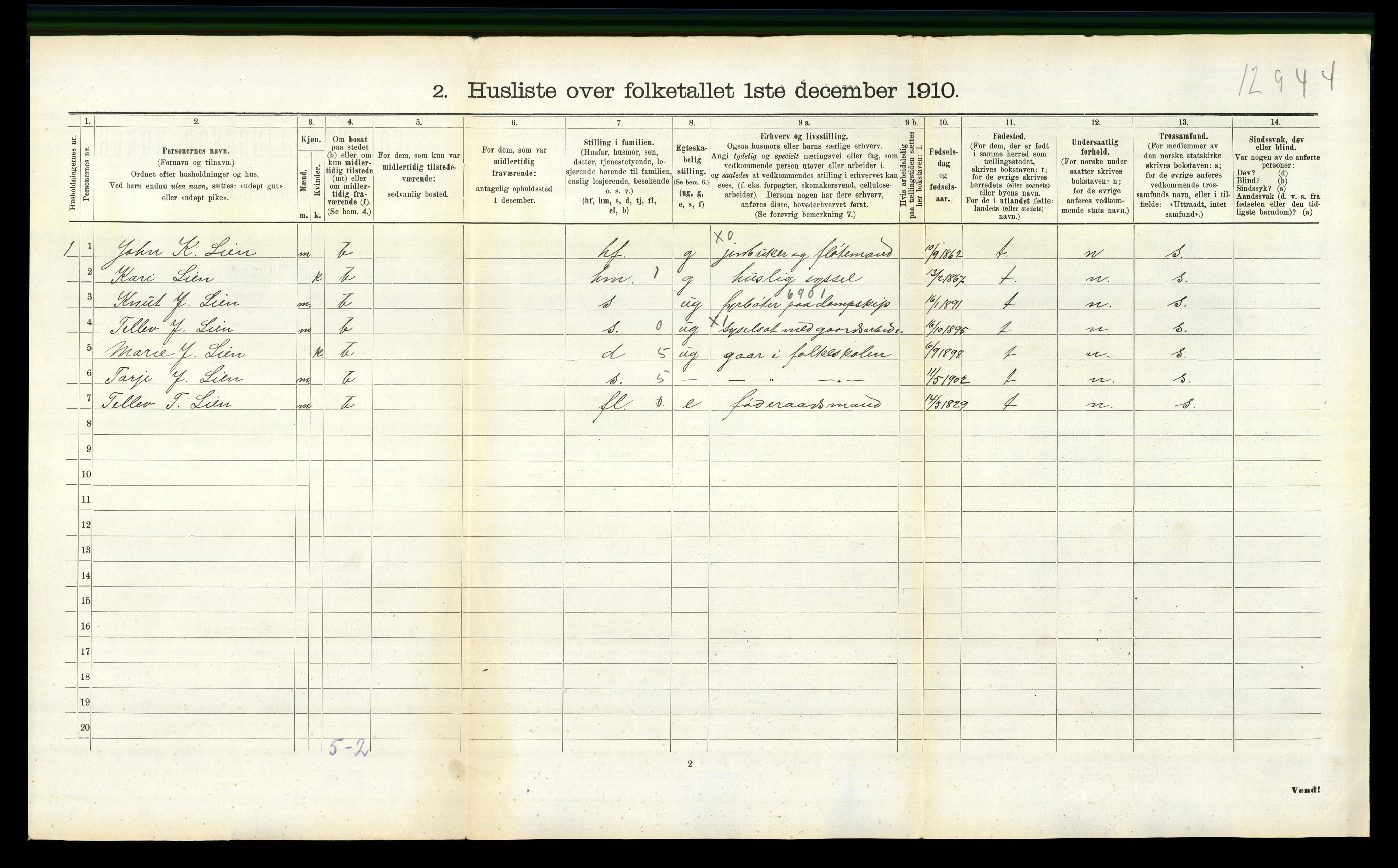 RA, 1910 census for Nissedal, 1910, p. 347