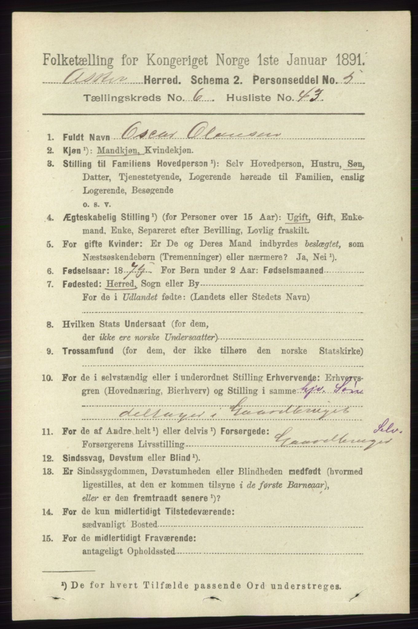 RA, 1891 census for 0220 Asker, 1891, p. 4448