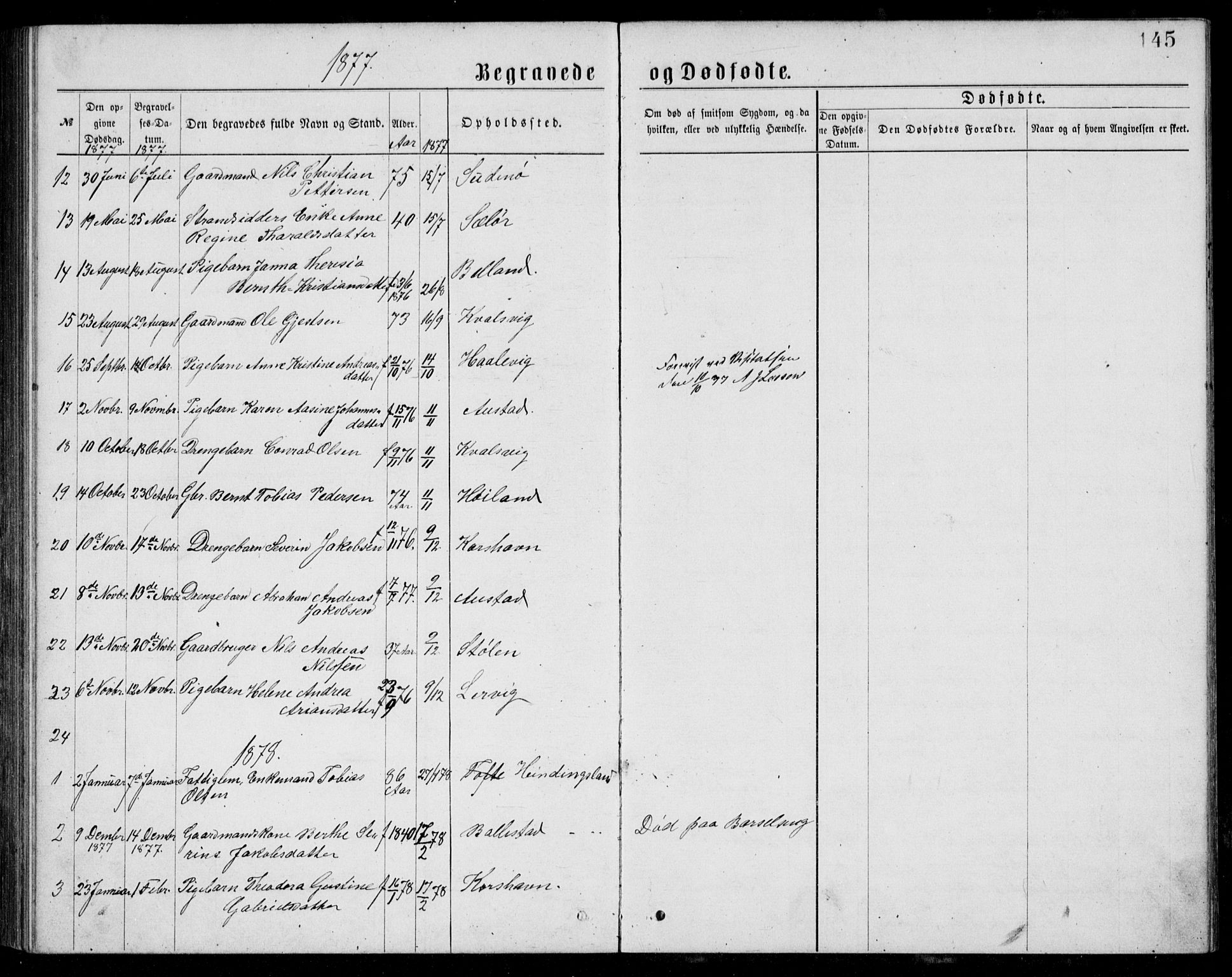 Lyngdal sokneprestkontor, AV/SAK-1111-0029/F/Fb/Fba/L0002: Parish register (copy) no. B 2, 1876-1886, p. 145