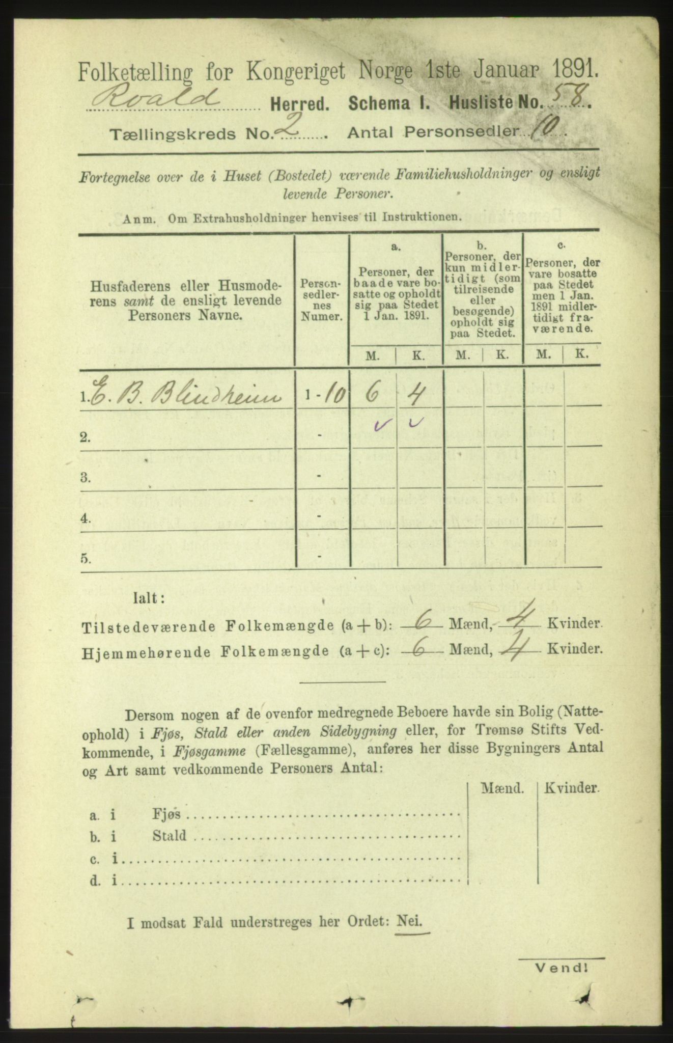 RA, 1891 census for 1533 Roald, 1891, p. 626