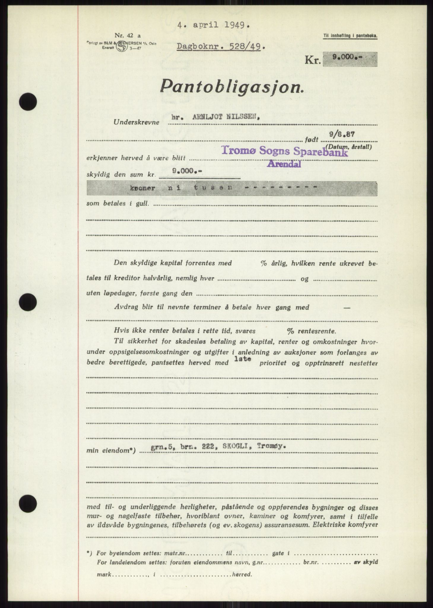 Nedenes sorenskriveri, SAK/1221-0006/G/Gb/Gbb/L0006: Mortgage book no. B6, 1948-1949, Diary no: : 528/1949