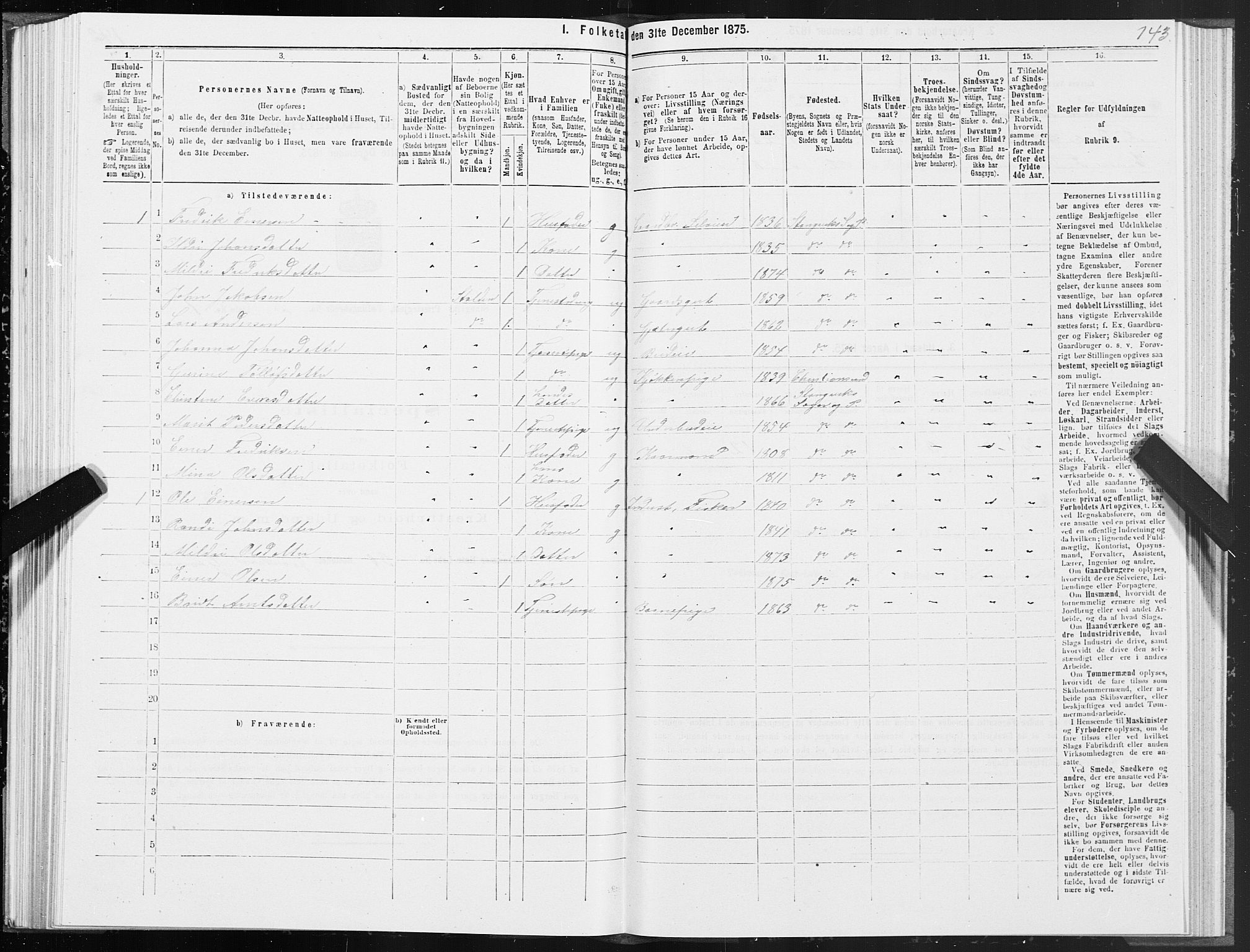 SAT, 1875 census for 1564P Stangvik, 1875, p. 1143