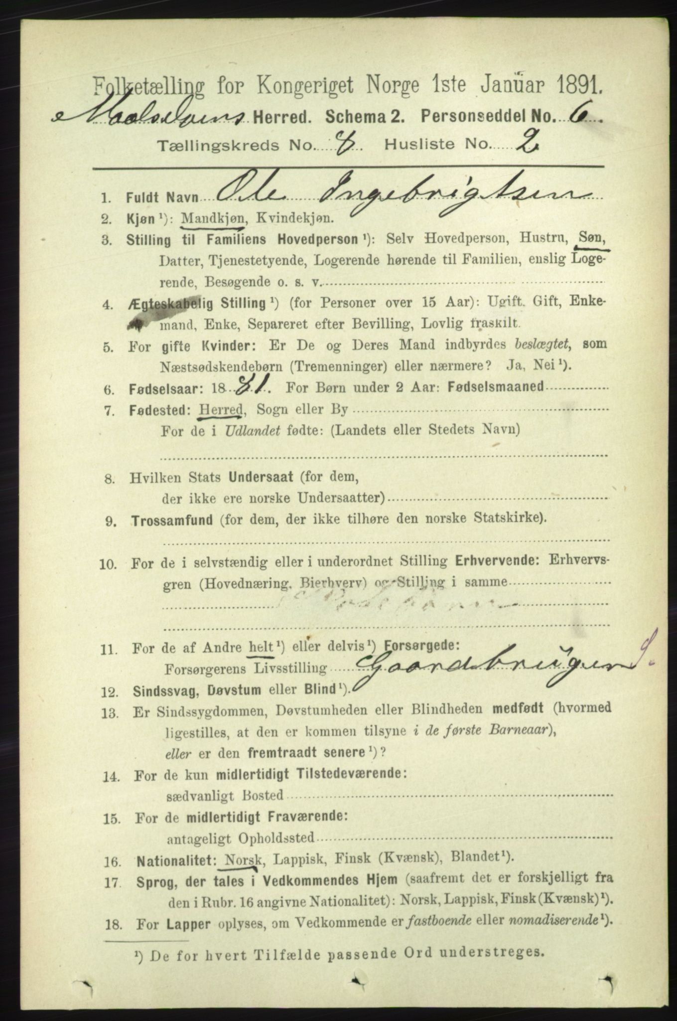 RA, 1891 census for 1924 Målselv, 1891, p. 2544