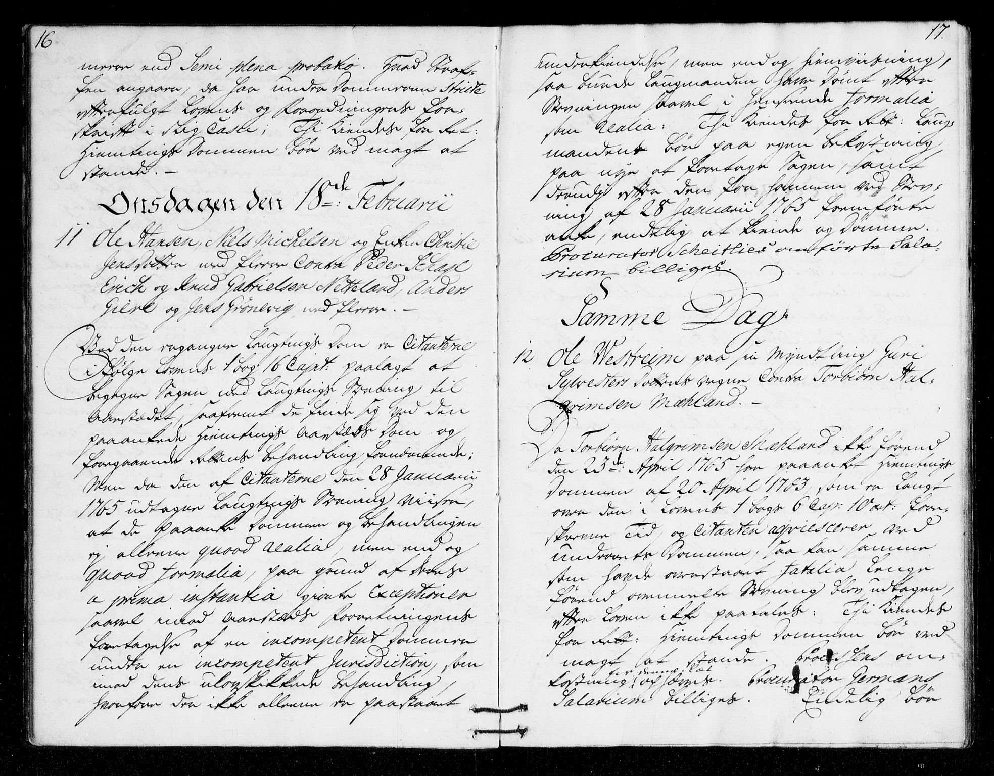 Overhoffretten 1667-1797, AV/RA-EA-2884/Ab/L0098: Domsprotokoll, 1767, p. 16-17