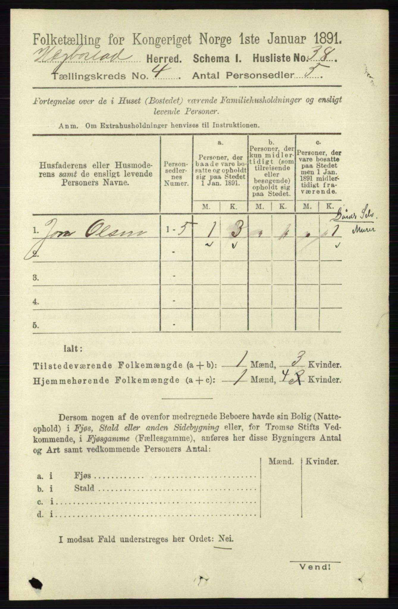 RA, 1891 census for 1034 Hægebostad, 1891, p. 1182