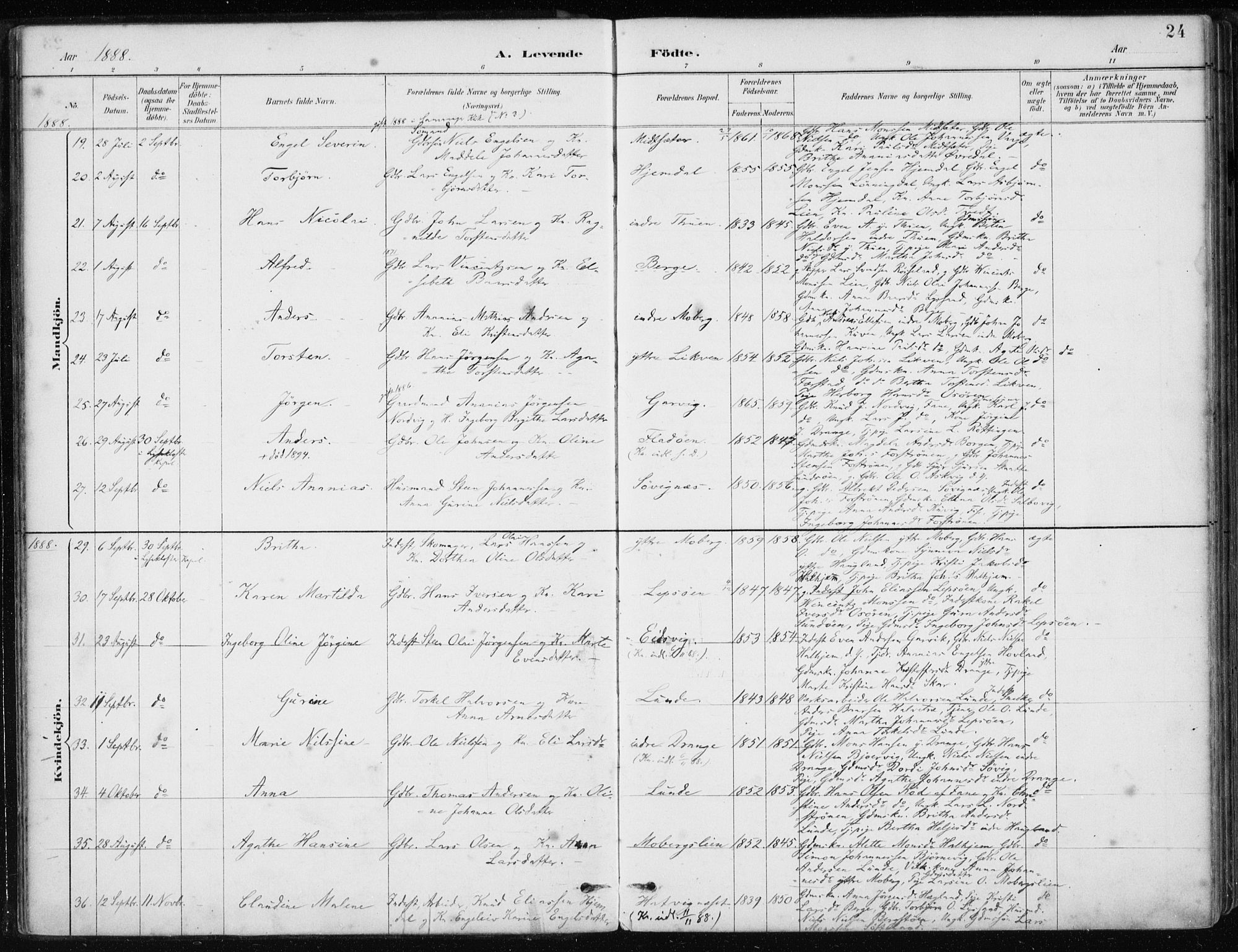 Os sokneprestembete, AV/SAB-A-99929: Parish register (official) no. B 1, 1885-1902, p. 24