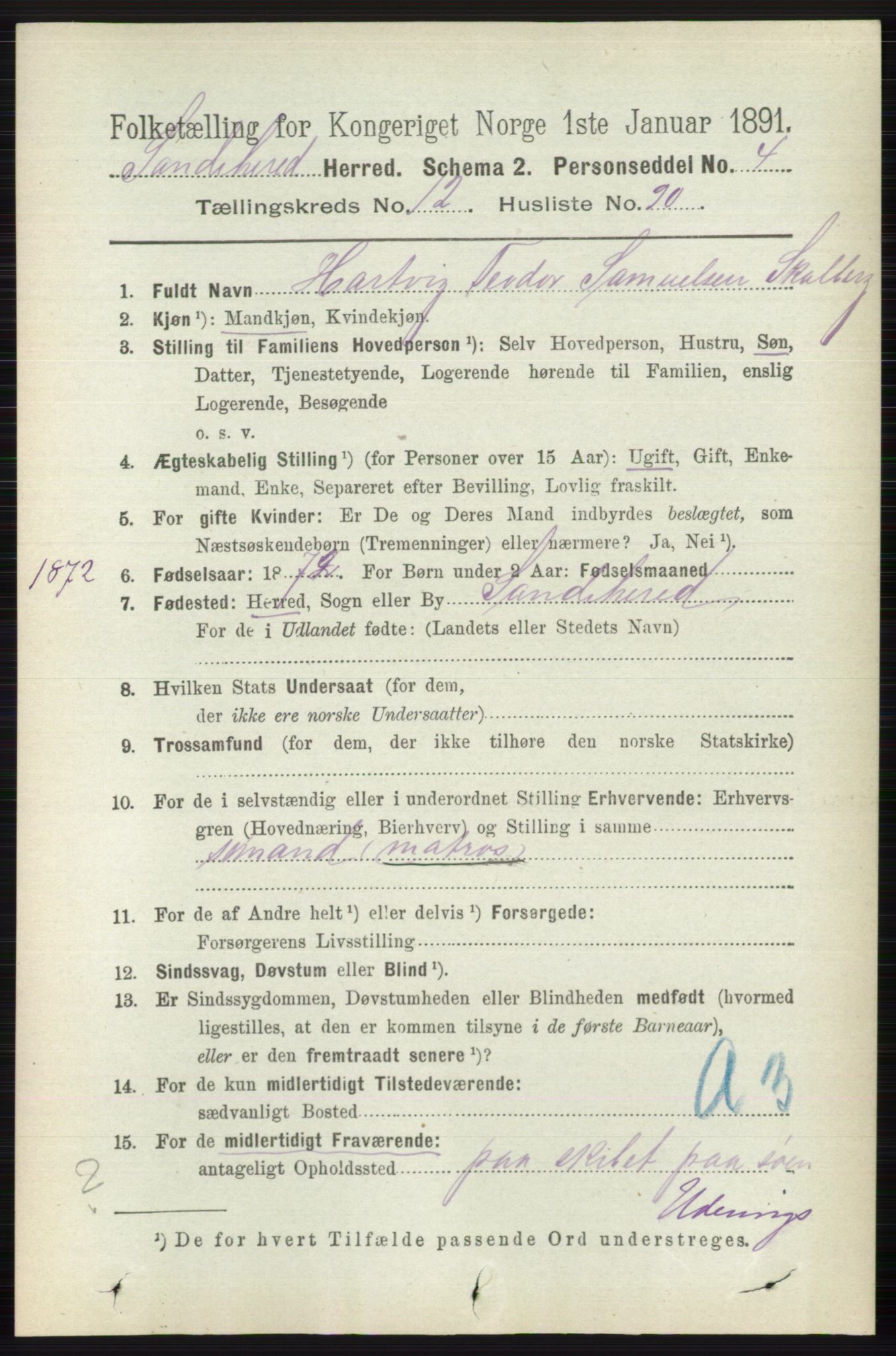 RA, 1891 census for 0724 Sandeherred, 1891, p. 7841