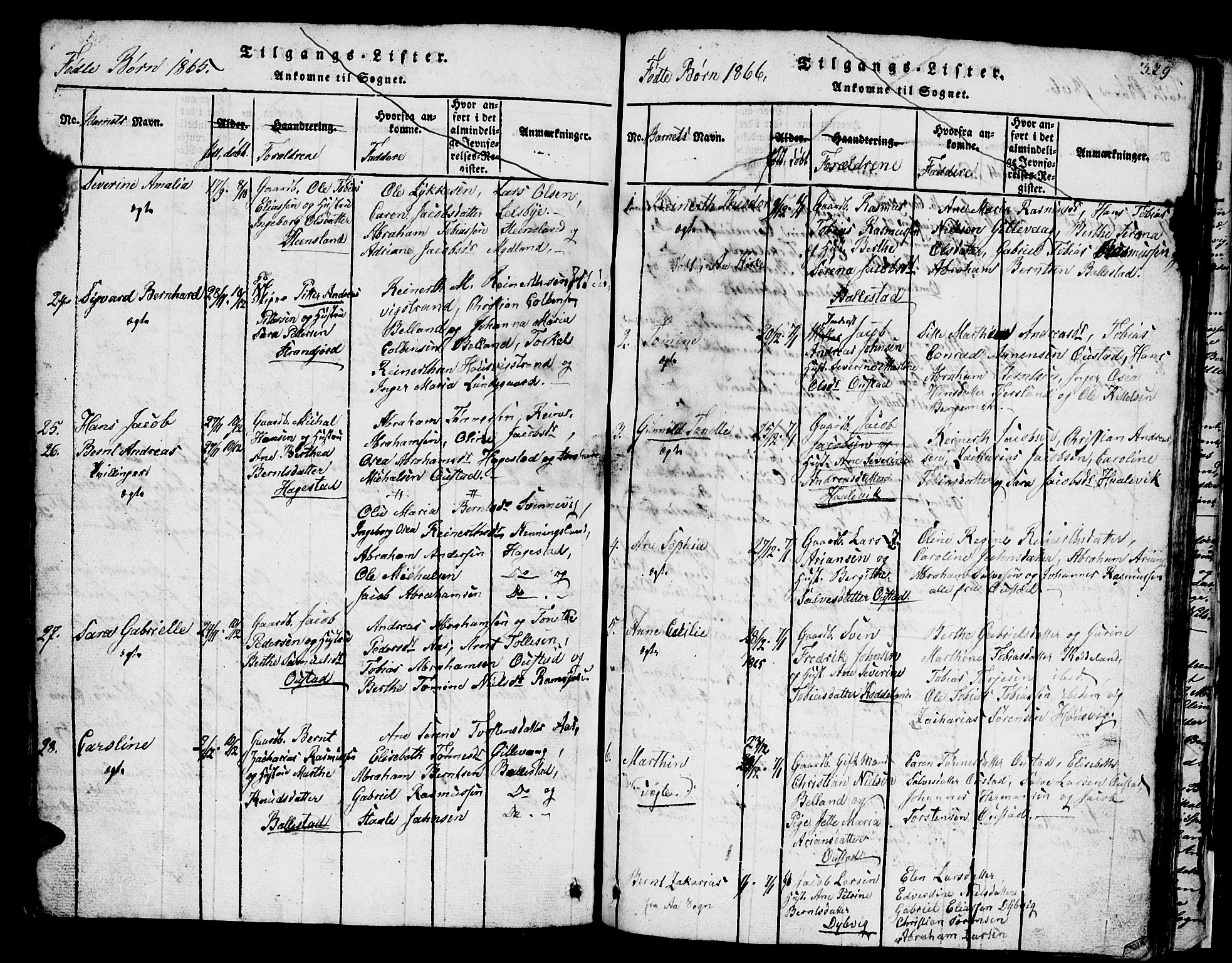 Lyngdal sokneprestkontor, SAK/1111-0029/F/Fb/Fba/L0001: Parish register (copy) no. B 1, 1816-1876, p. 329