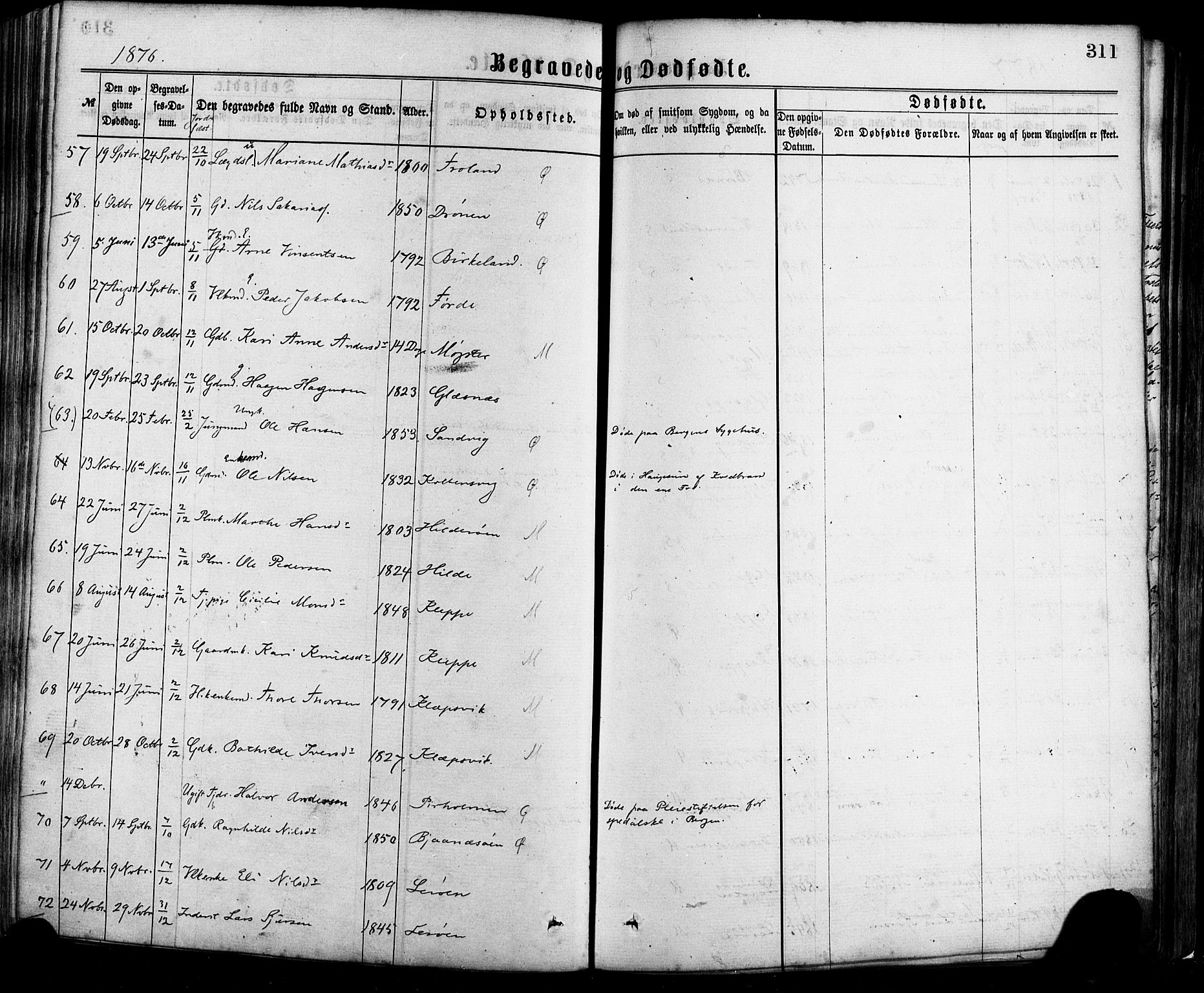 Sund sokneprestembete, AV/SAB-A-99930: Parish register (official) no. A 15, 1867-1881, p. 311