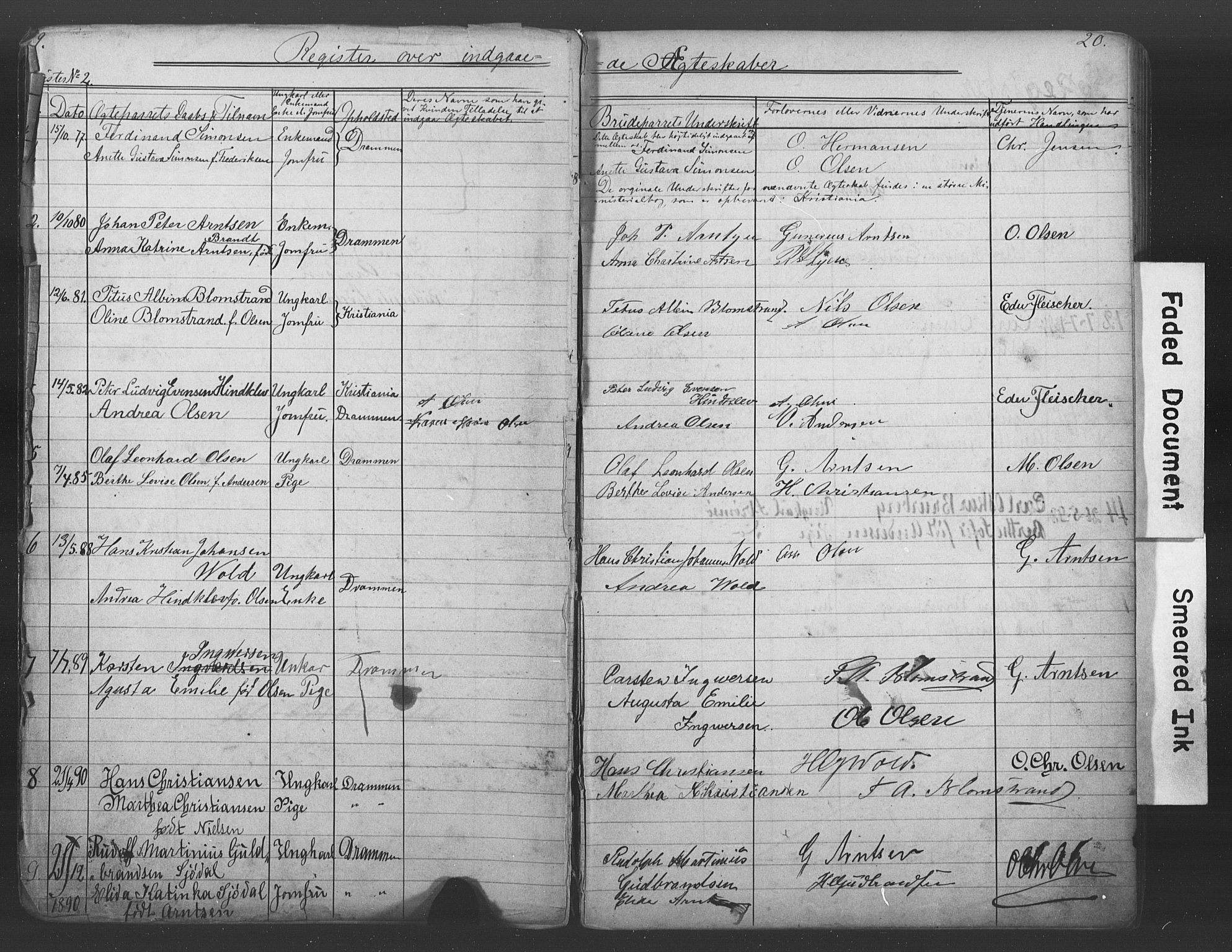 Den katolsk-apostoliske menighet i Drammen, AV/SAKO-P-949/H/Ha/L0001: Dissenter register no. 1, 1877-1899, p. 19-20