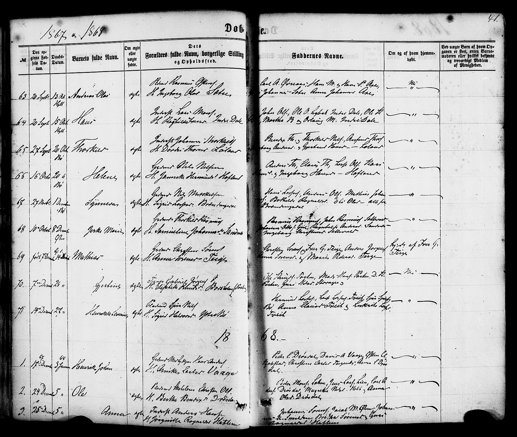 Hyllestad sokneprestembete, SAB/A-80401: Parish register (official) no. A 1, 1861-1886, p. 41