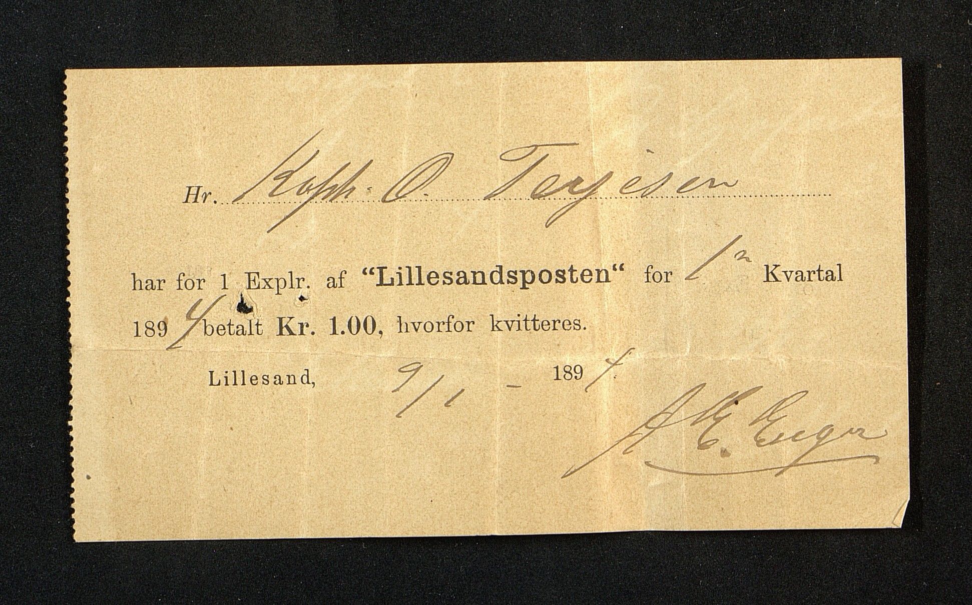 O. Terjesens rederi, AAKS/PA-2525/R/R02/L0001: Regnskapsbilag, 1884-1898