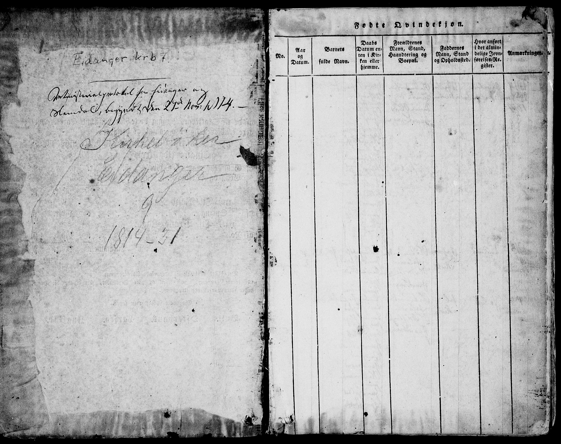 Eidanger kirkebøker, SAKO/A-261/F/Fa/L0007: Parish register (official) no. 7, 1814-1831, p. 1
