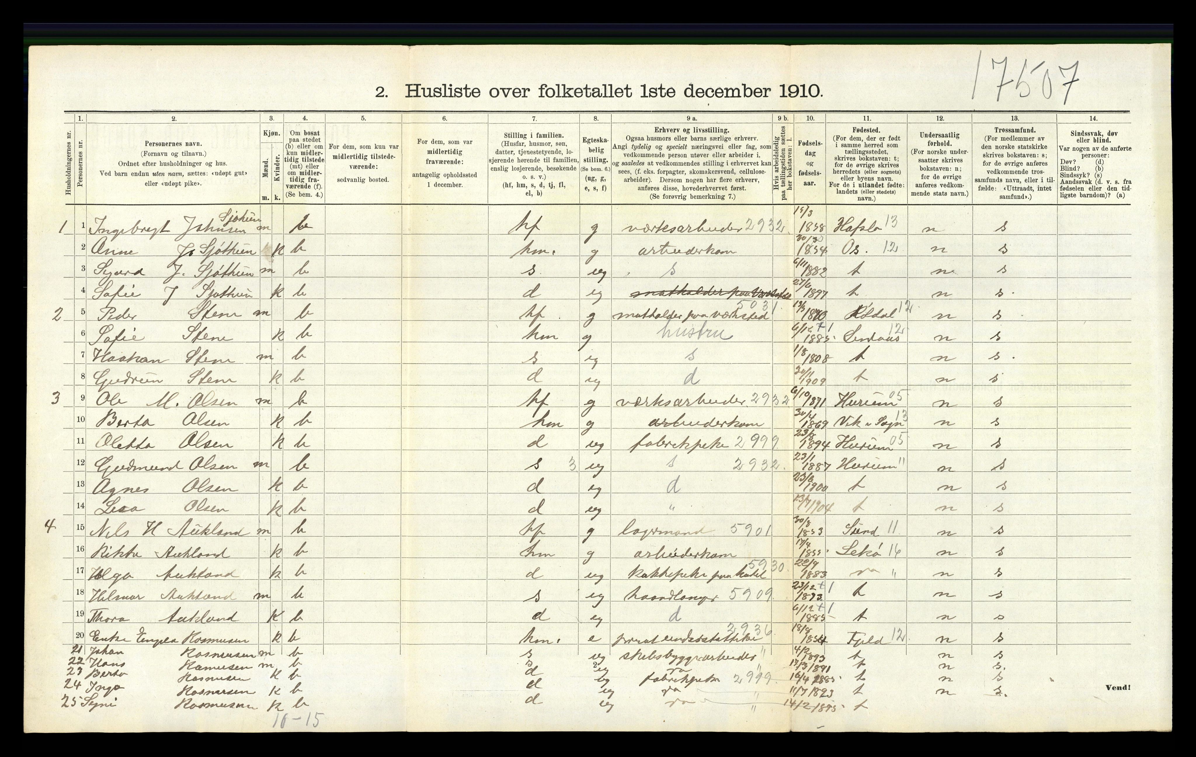 RA, 1910 census for Askøy, 1910, p. 2081