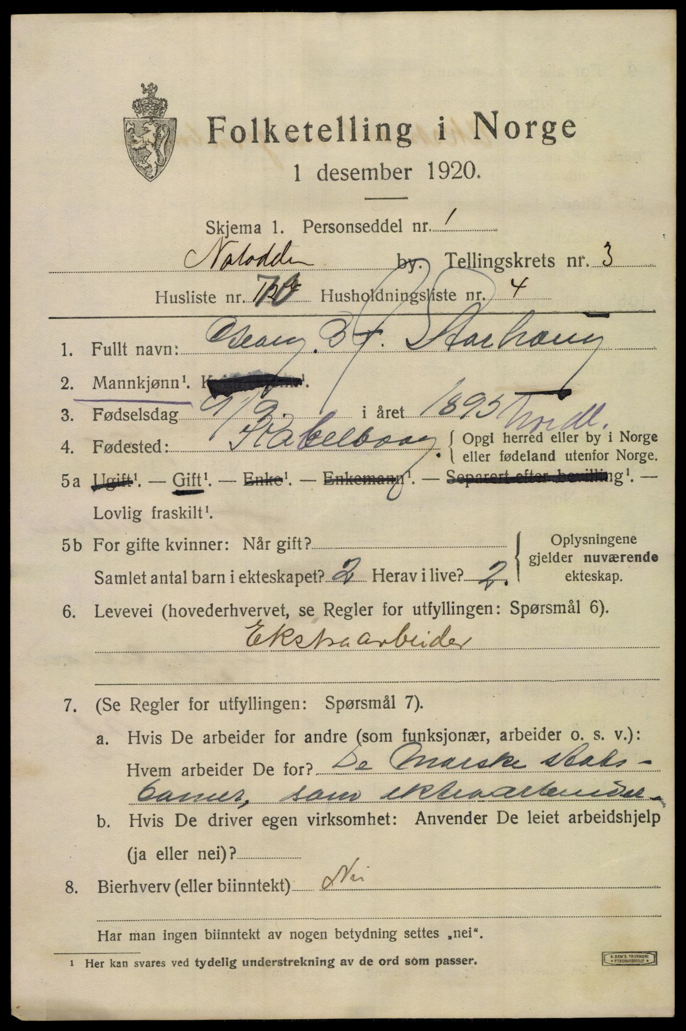 SAKO, 1920 census for Notodden, 1920, p. 9808