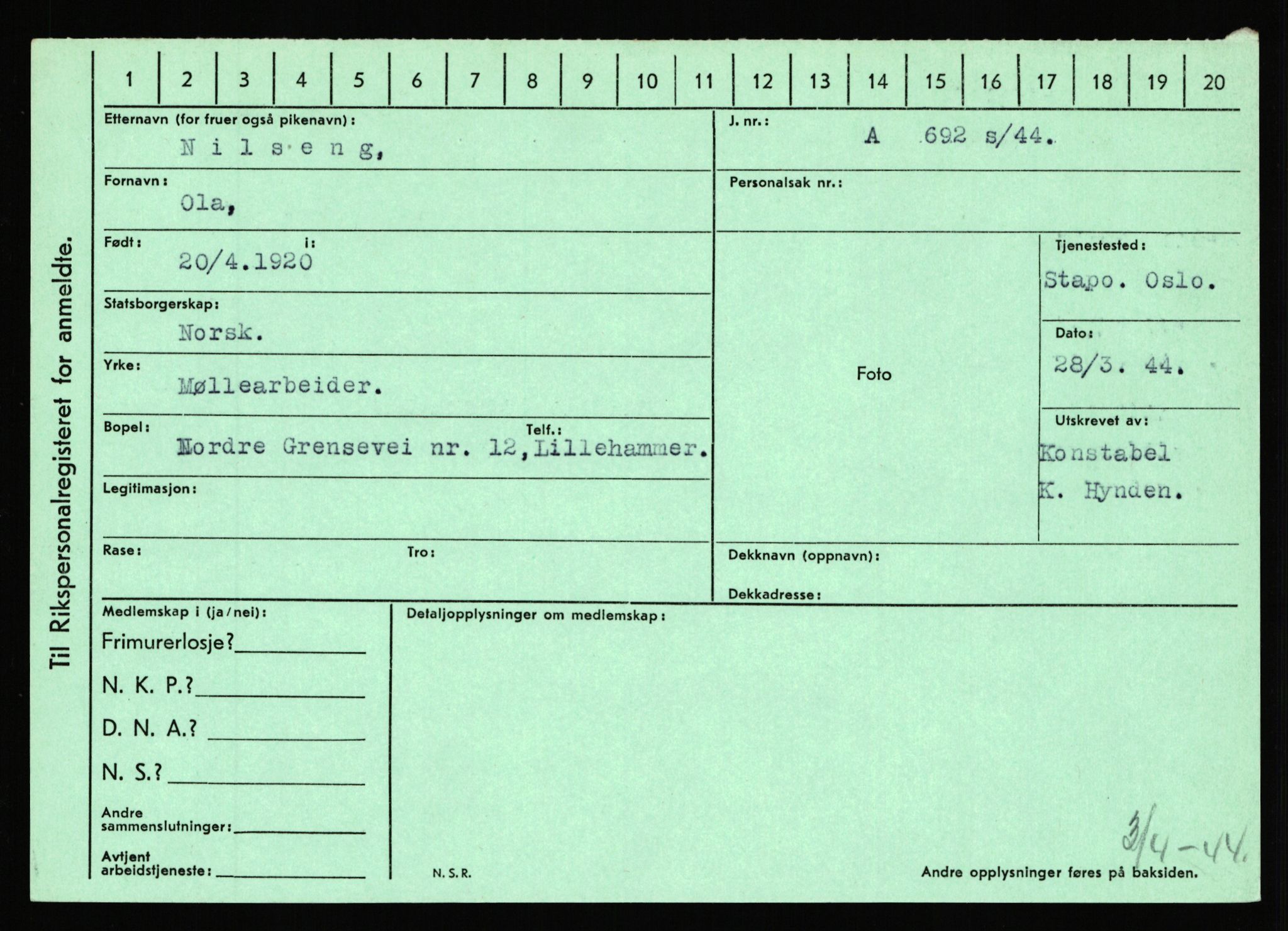 Statspolitiet - Hovedkontoret / Osloavdelingen, AV/RA-S-1329/C/Ca/L0011: Molberg - Nøstvold, 1943-1945, p. 3368