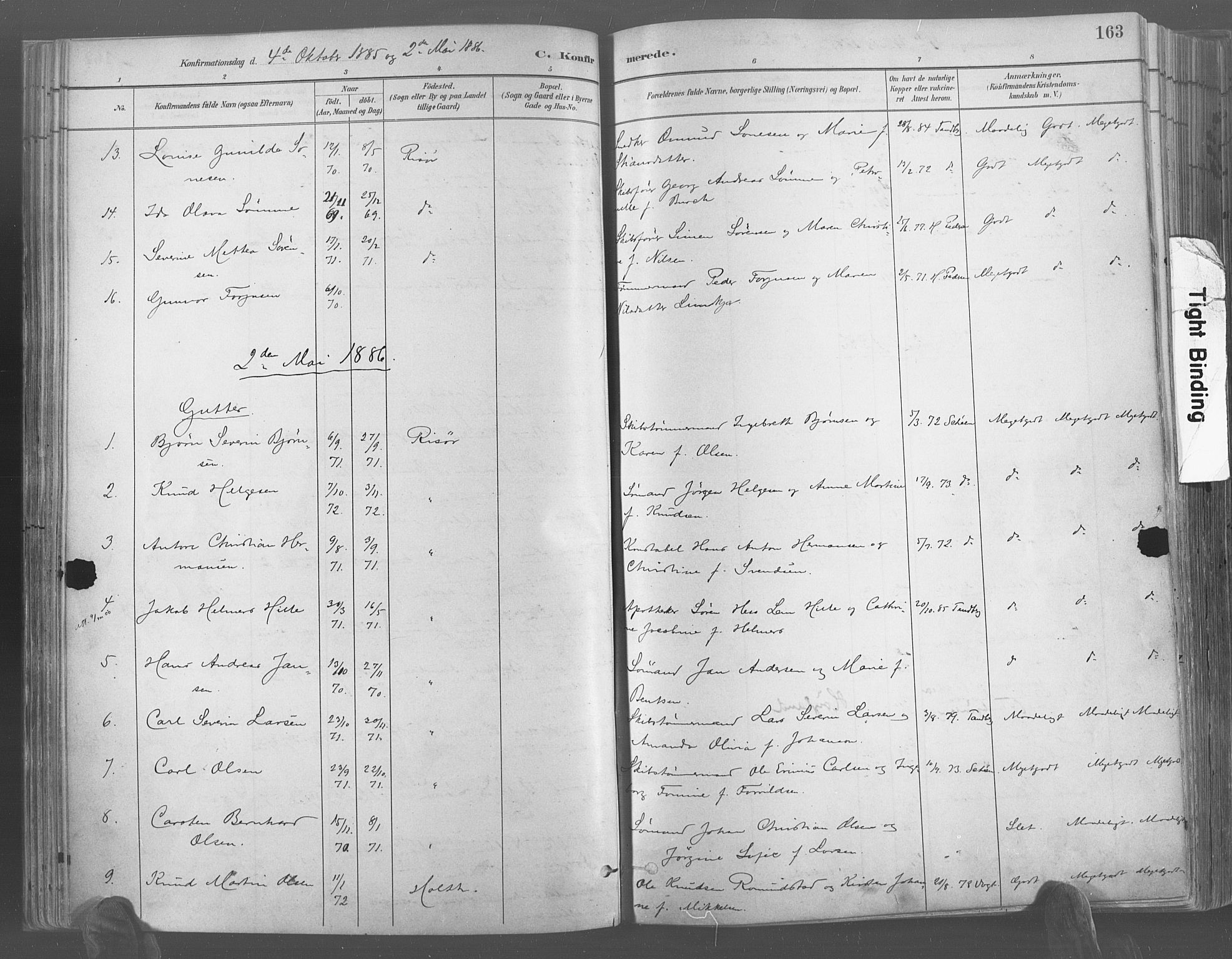 Risør sokneprestkontor, SAK/1111-0035/F/Fa/L0005: Parish register (official) no. A 5, 1883-1895, p. 163