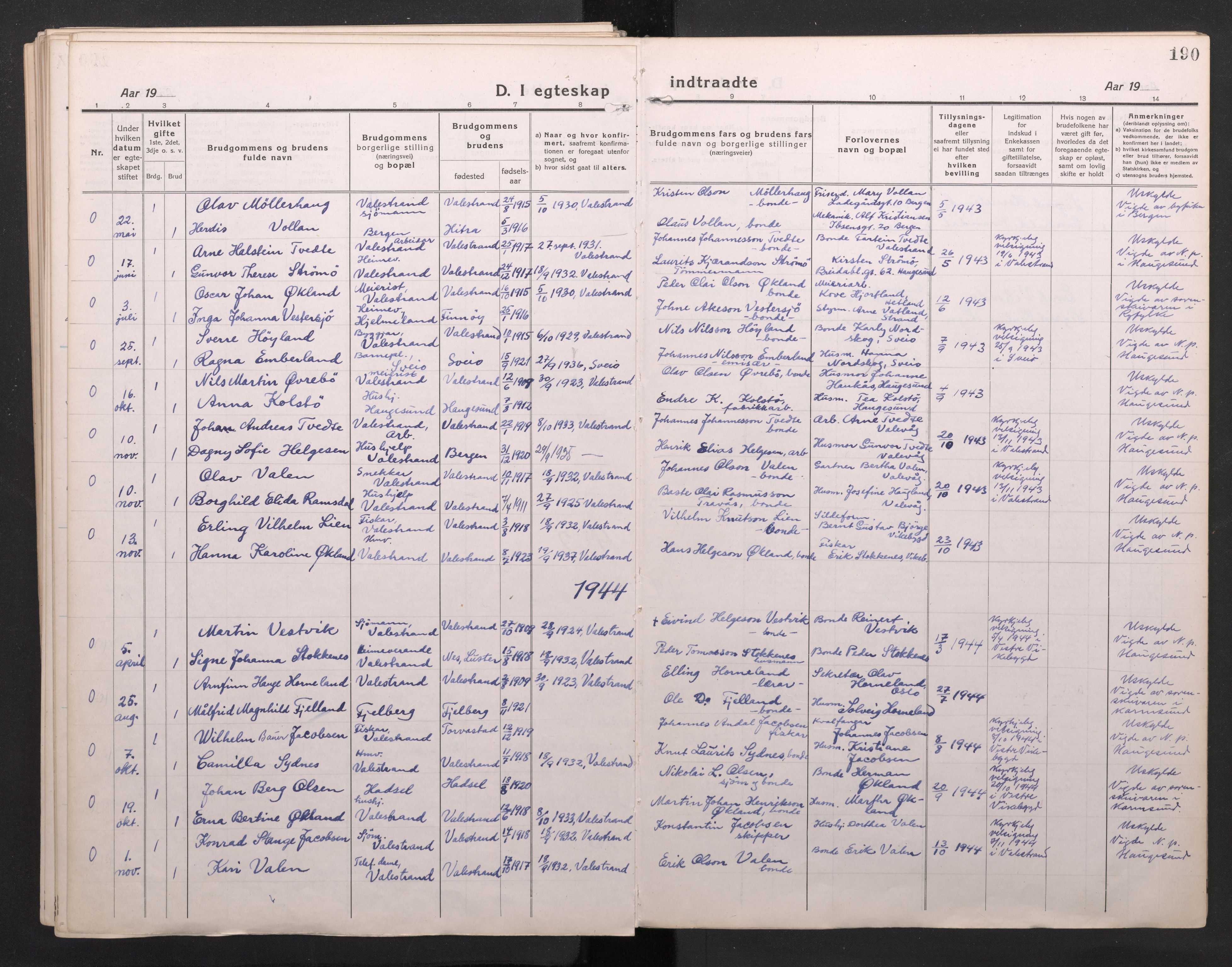 Sveio Sokneprestembete, AV/SAB-A-78501/H/Haa: Parish register (official) no. C 4, 1917-1948, p. 190