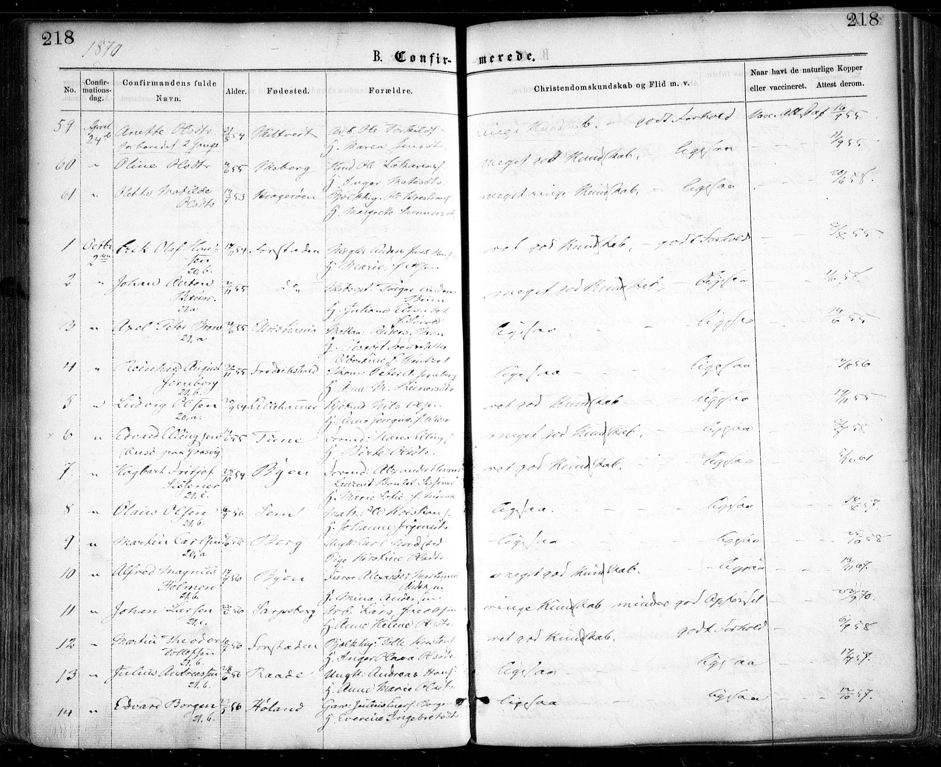 Glemmen prestekontor Kirkebøker, AV/SAO-A-10908/F/Fa/L0008: Parish register (official) no. 8, 1862-1871, p. 218