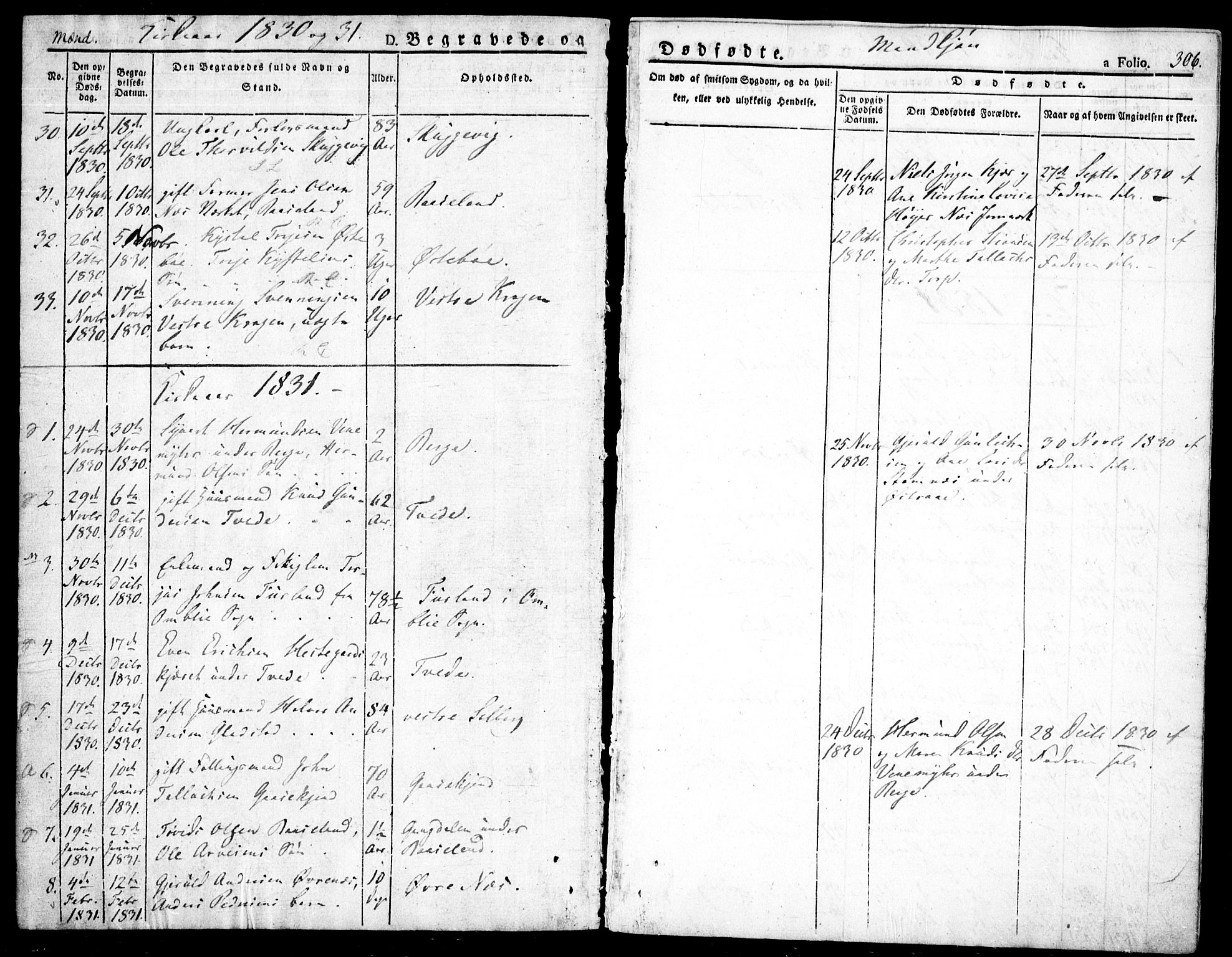 Holt sokneprestkontor, AV/SAK-1111-0021/F/Fa/L0006: Parish register (official) no. A 6, 1820-1835, p. 306