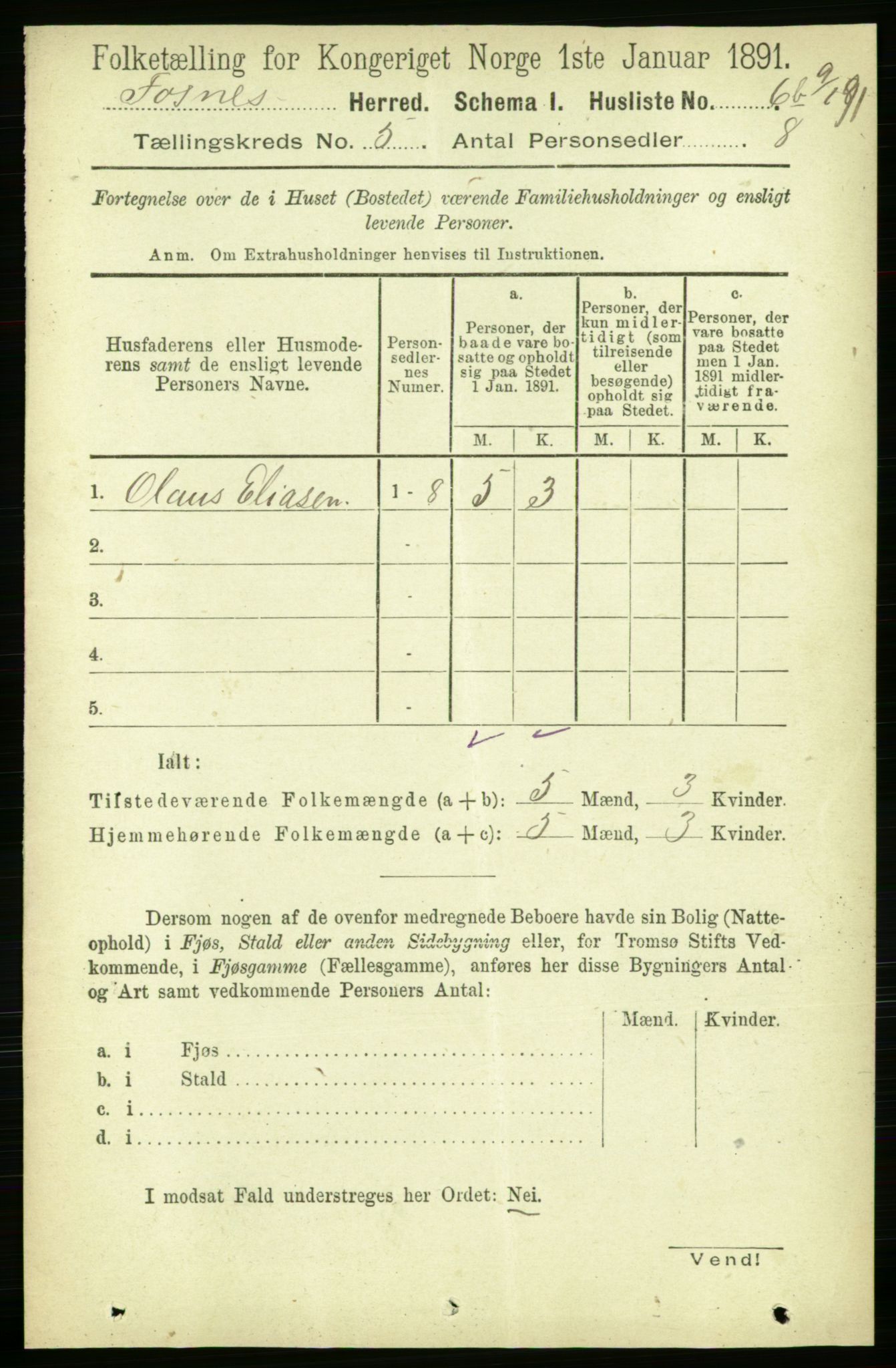 RA, 1891 census for 1748 Fosnes, 1891, p. 2664