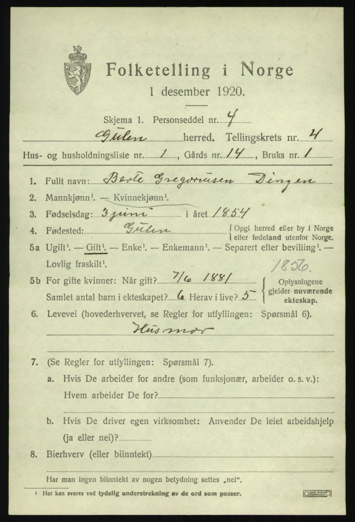 SAB, 1920 census for Gulen, 1920, p. 1717