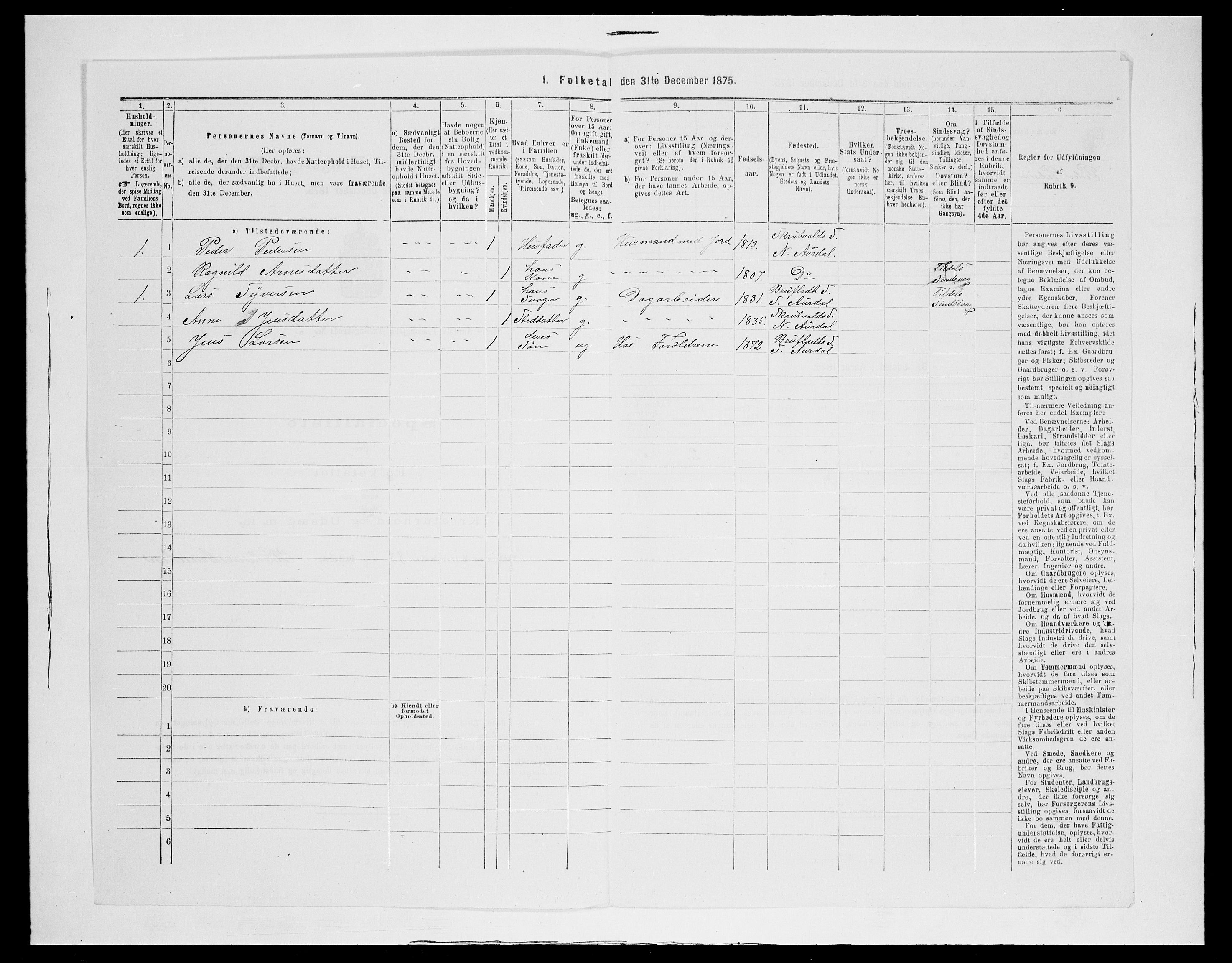 SAH, 1875 census for 0542P Nord-Aurdal, 1875, p. 351