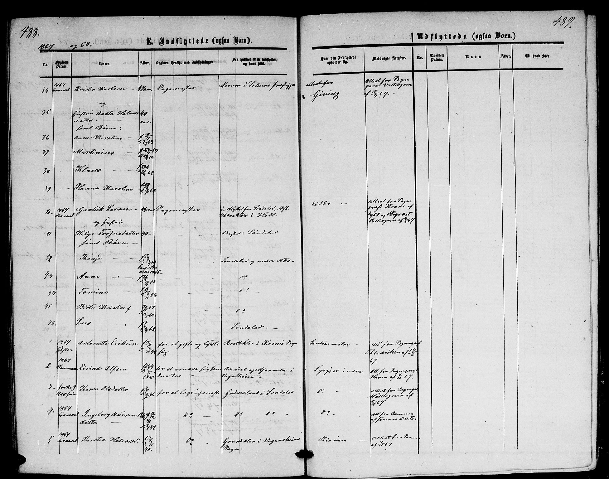 Dypvåg sokneprestkontor, SAK/1111-0007/F/Fb/Fba/L0011: Parish register (copy) no. B 11, 1857-1872, p. 488-489