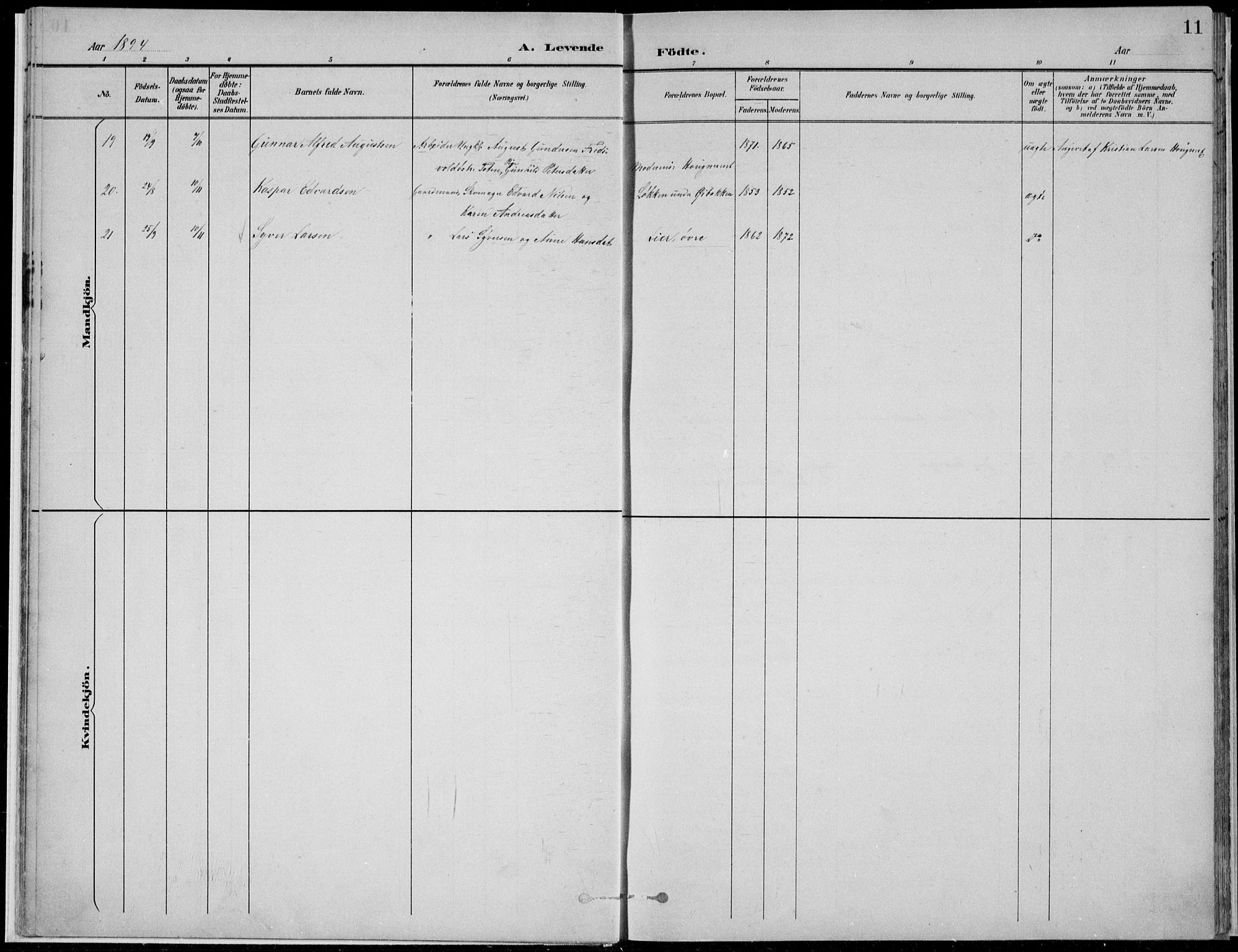 Nordre Land prestekontor, SAH/PREST-124/H/Ha/Hab/L0013: Parish register (copy) no. 13, 1891-1904, p. 11