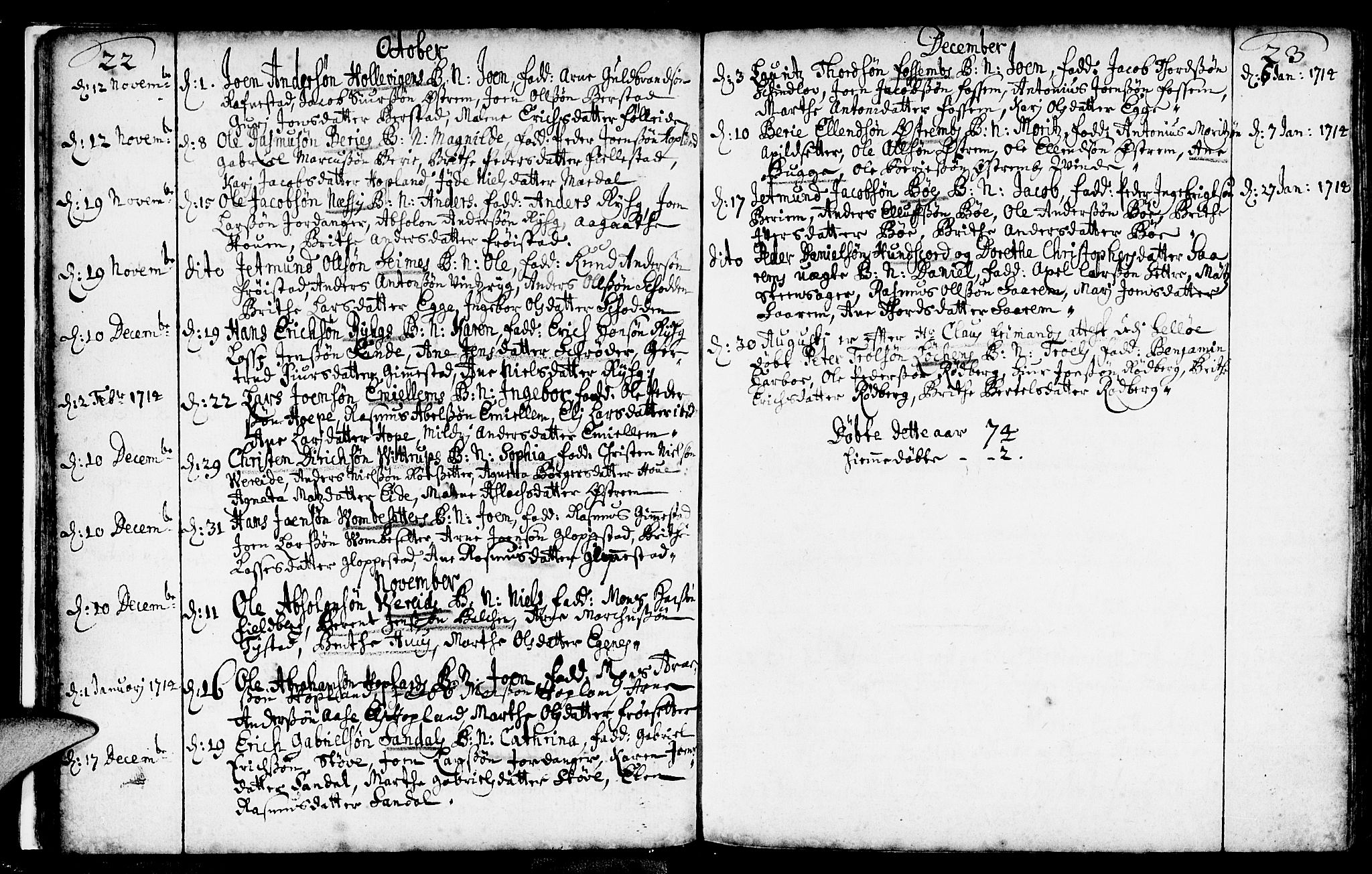 Gloppen sokneprestembete, AV/SAB-A-80101/H/Haa/Haaa/L0002: Parish register (official) no. A 2, 1712-1735, p. 22-23