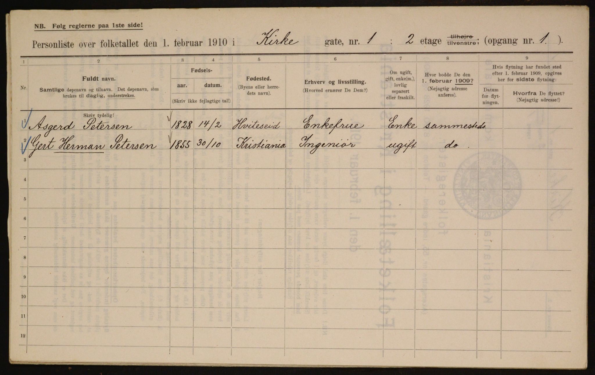 OBA, Municipal Census 1910 for Kristiania, 1910, p. 48196