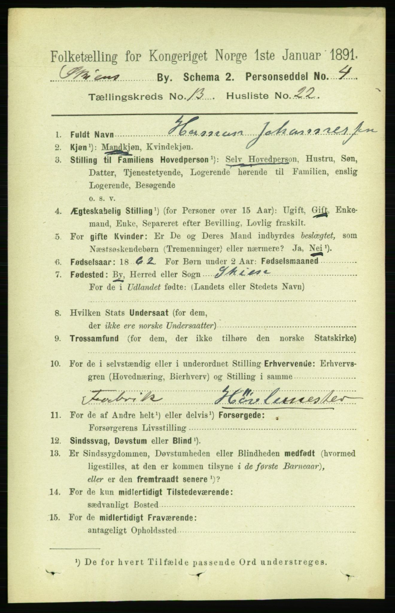 RA, 1891 census for 0806 Skien, 1891, p. 4253